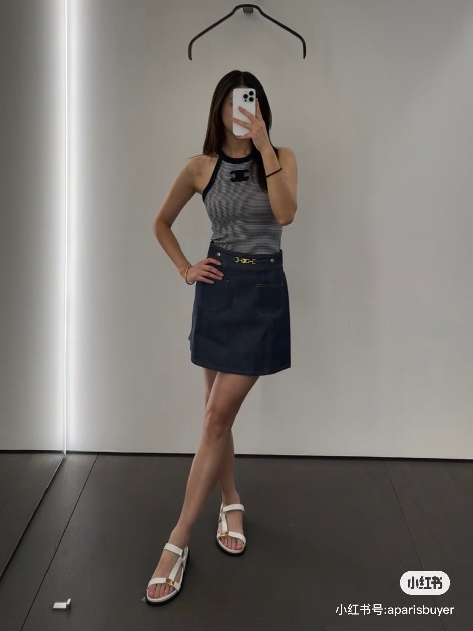 C*♥2025 new product Chain denim skirt