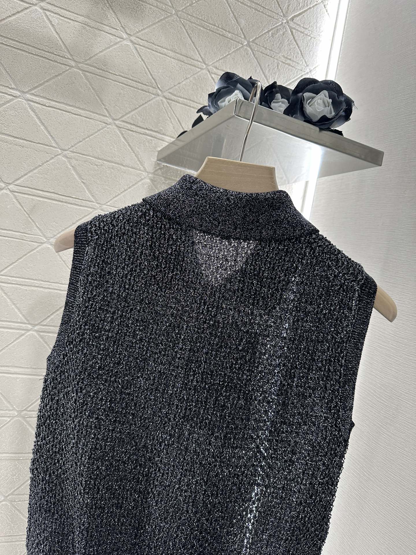 C*♥2025 new product Heavy sequin silver thread knitted vest