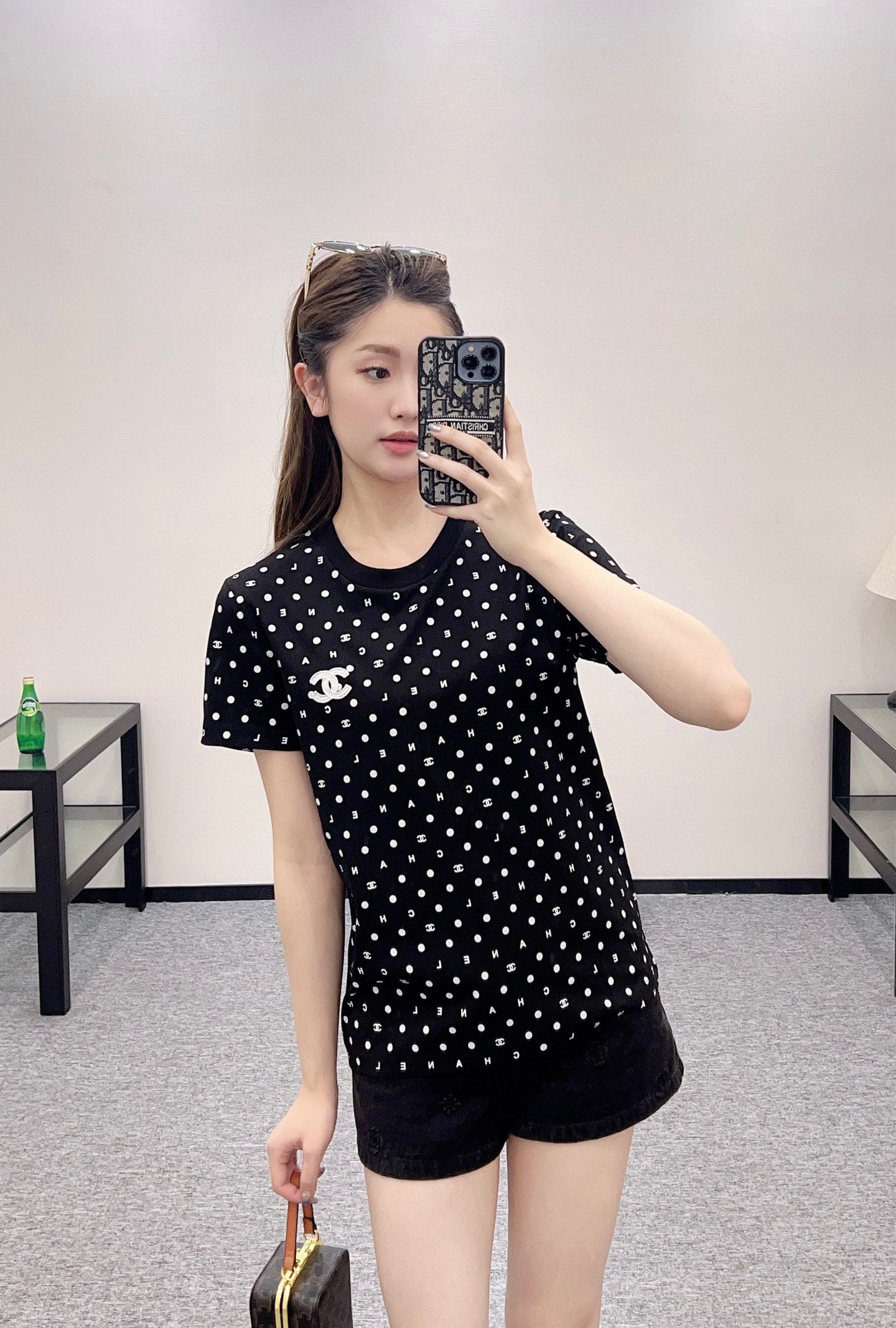 C*♥2025 new product Round neck polka dot letters