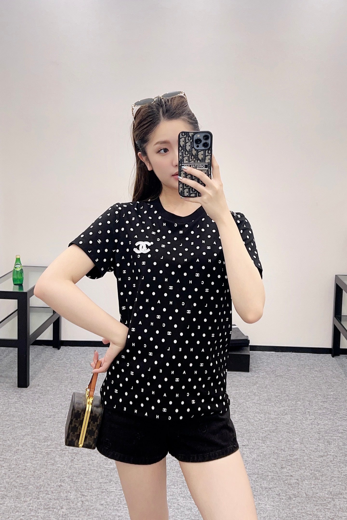 C*♥2025 new product Round neck polka dot letters