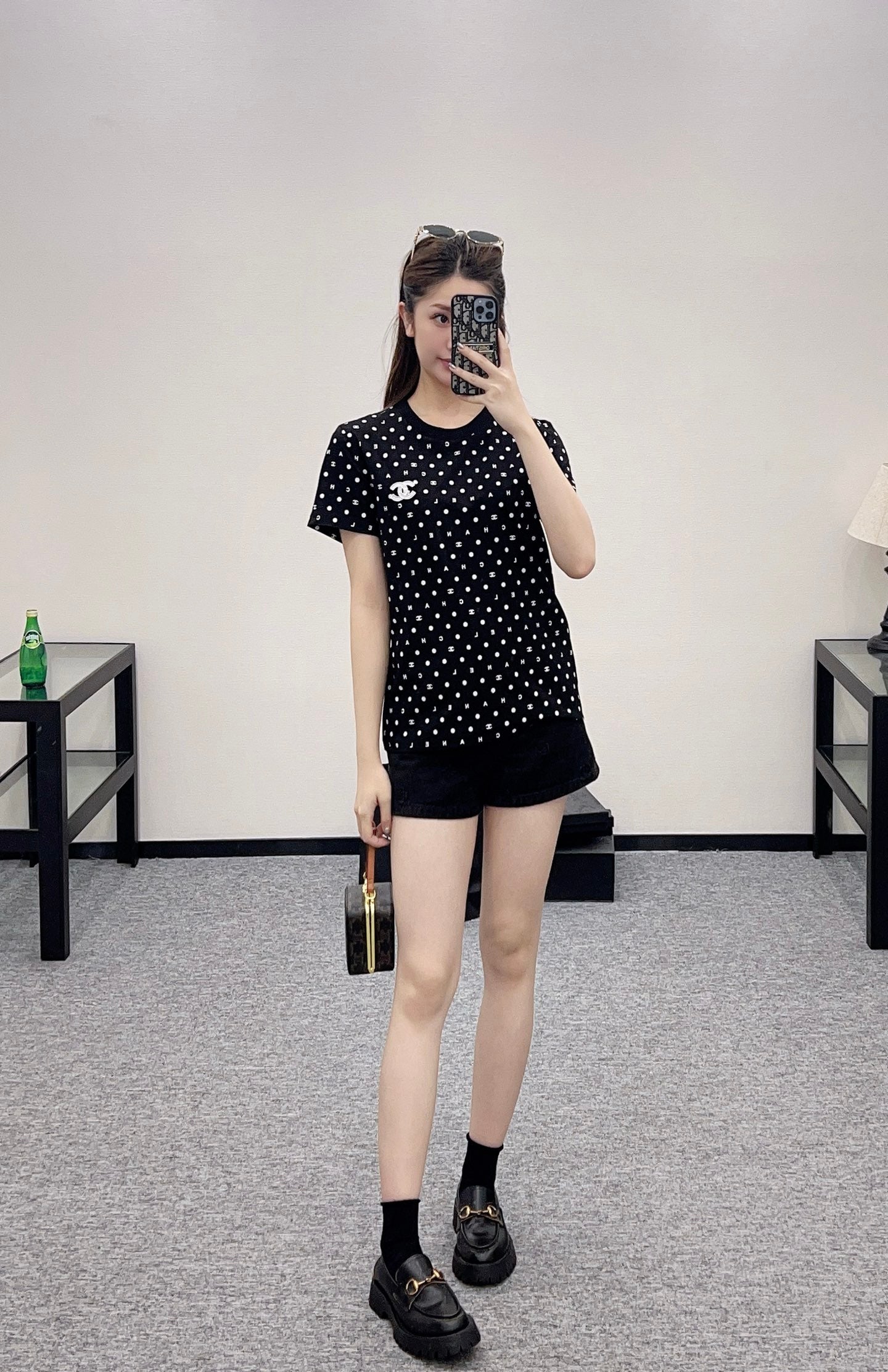 C*♥2025 new product Round neck polka dot letters