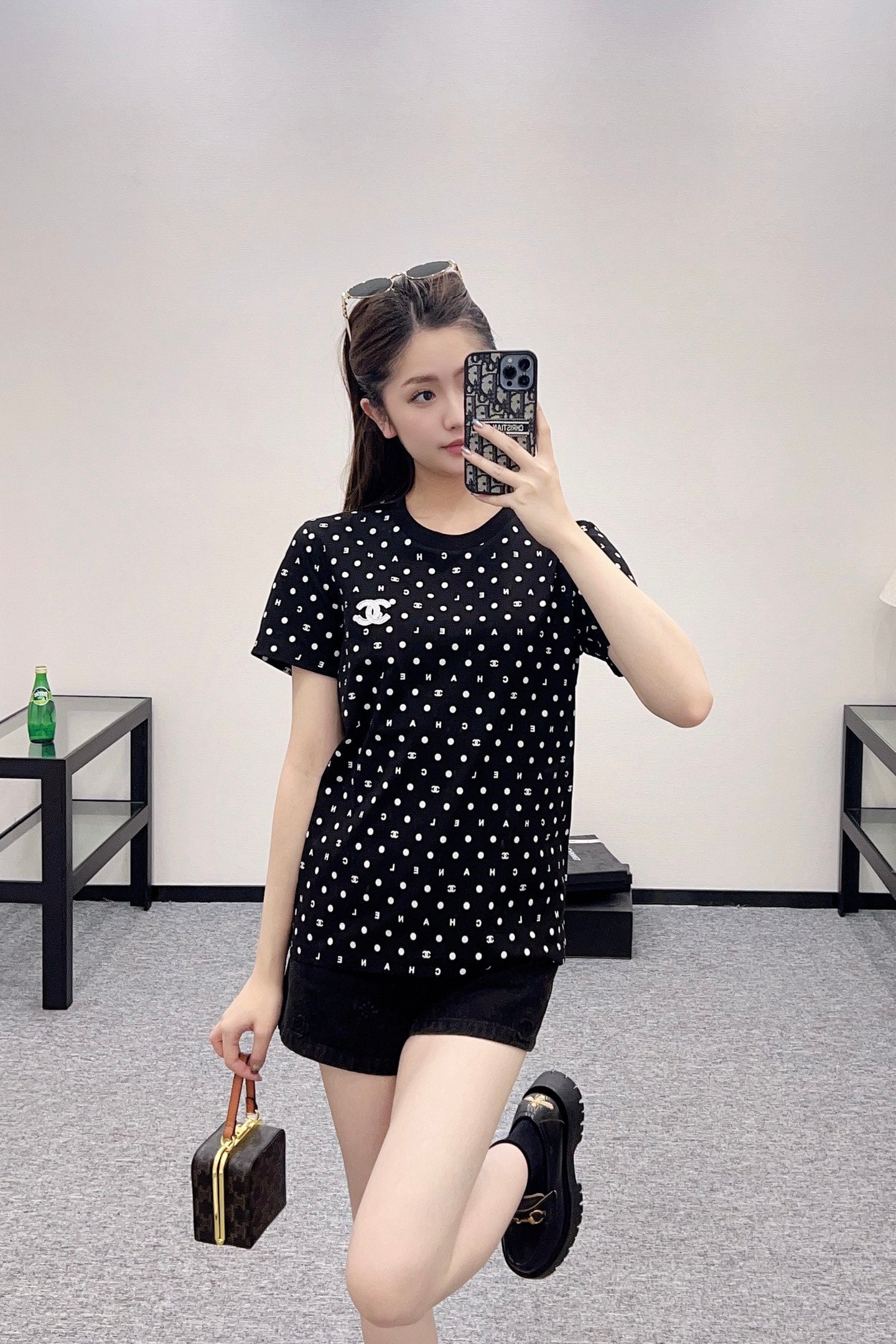 C*♥2025 new product Round neck polka dot letters