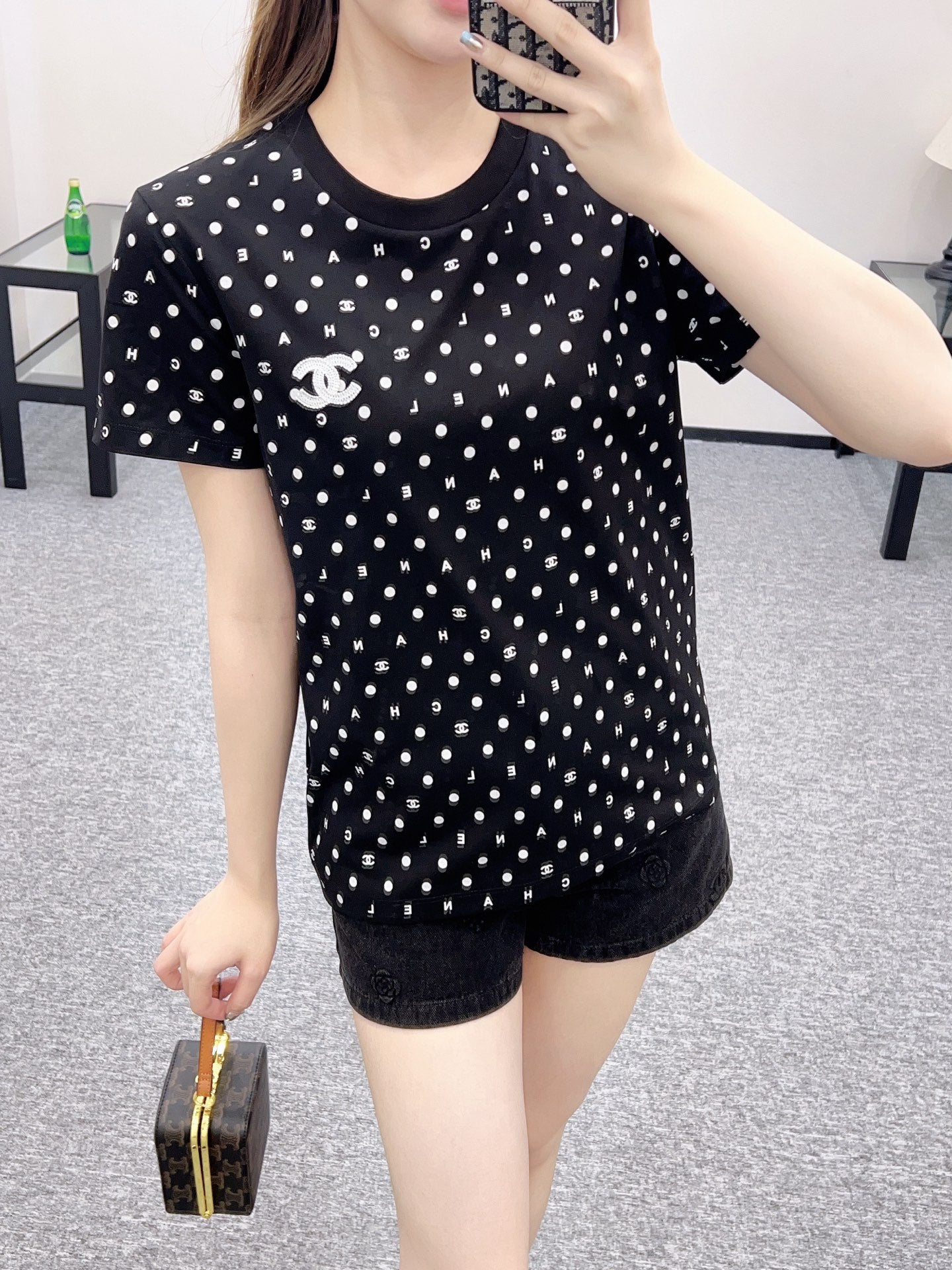 C*♥2025 new product Round neck polka dot letters