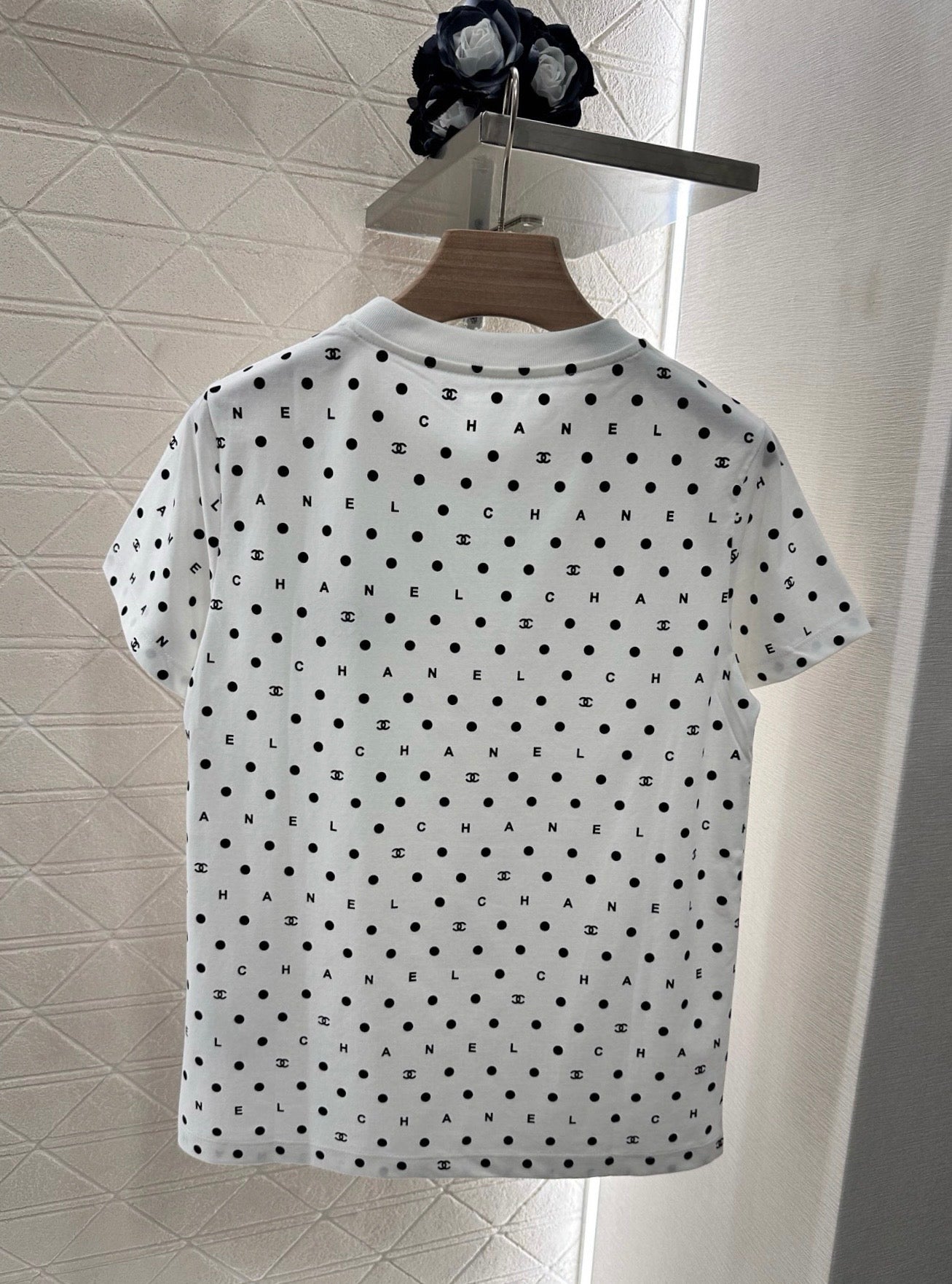 C*♥2025 new product Round neck polka dot letters