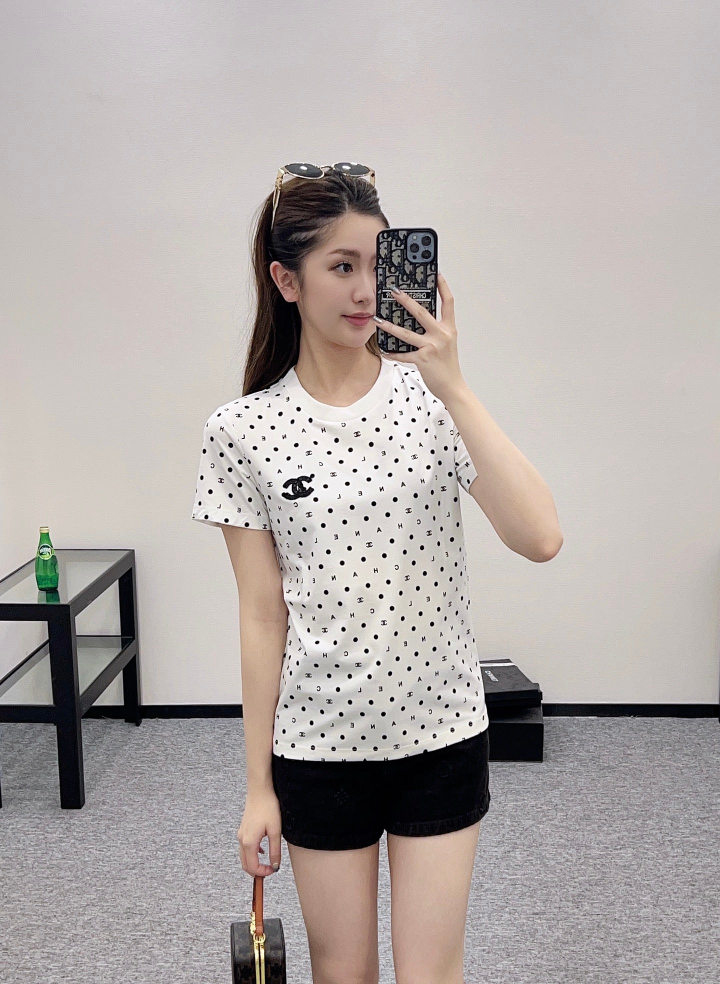 C*♥2025 new product Round neck polka dot letters