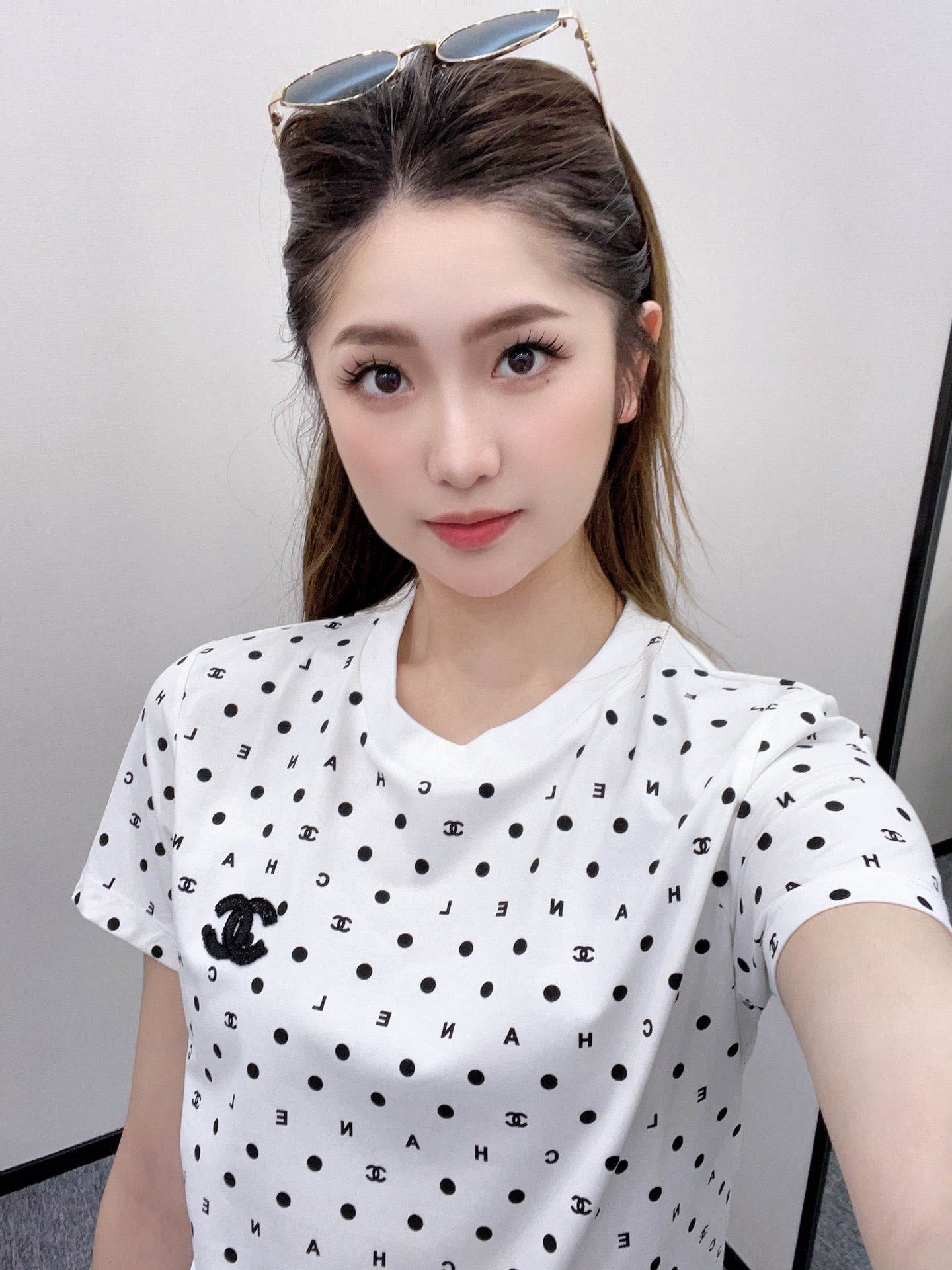 C*♥2025 new product Round neck polka dot letters