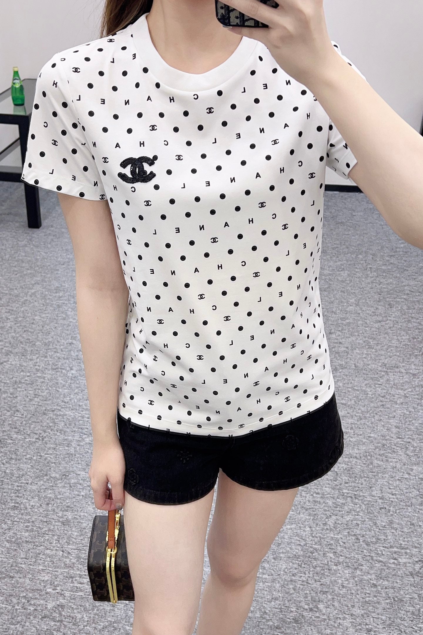 C*♥2025 new product Round neck polka dot letters