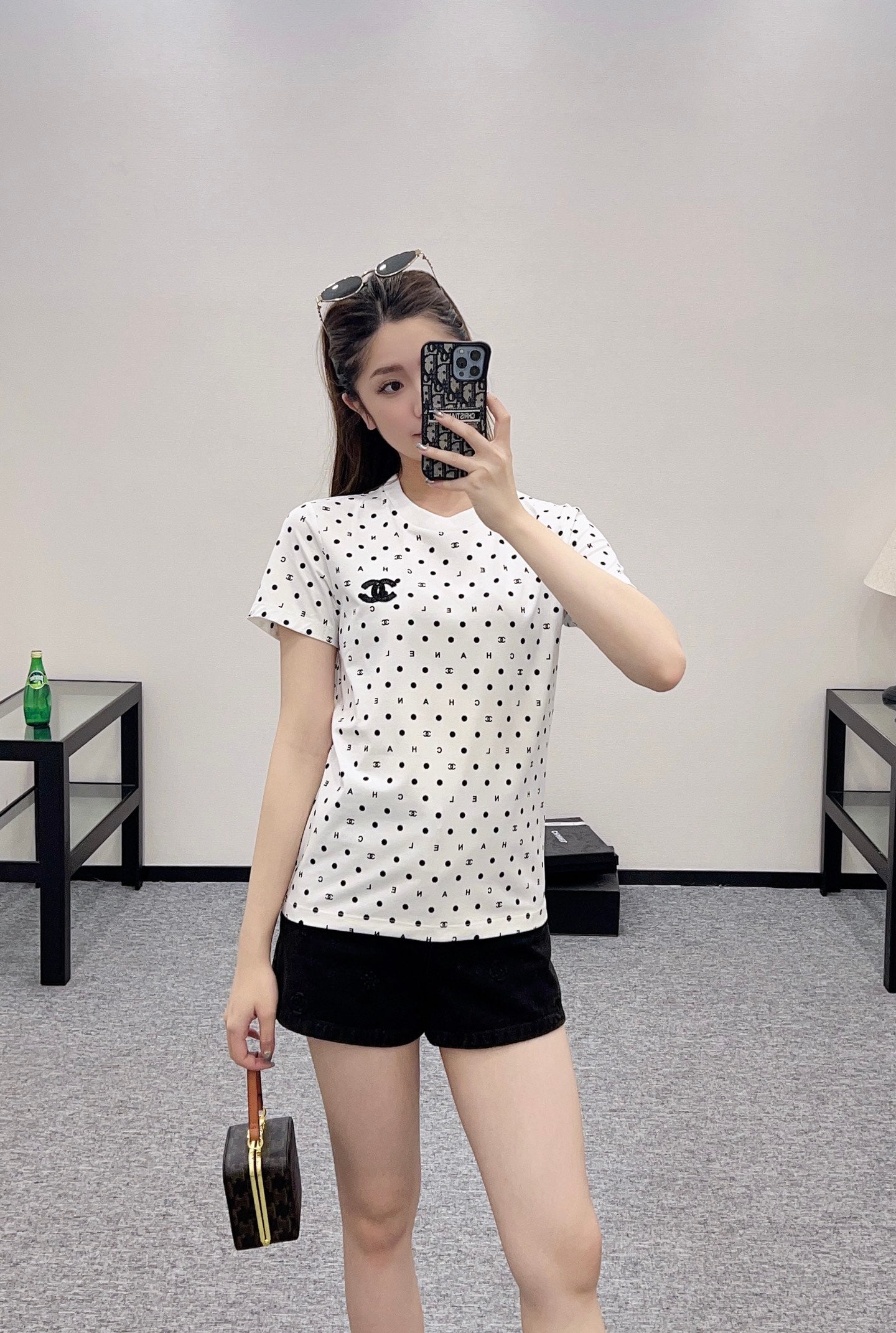C*♥2025 new product Round neck polka dot letters