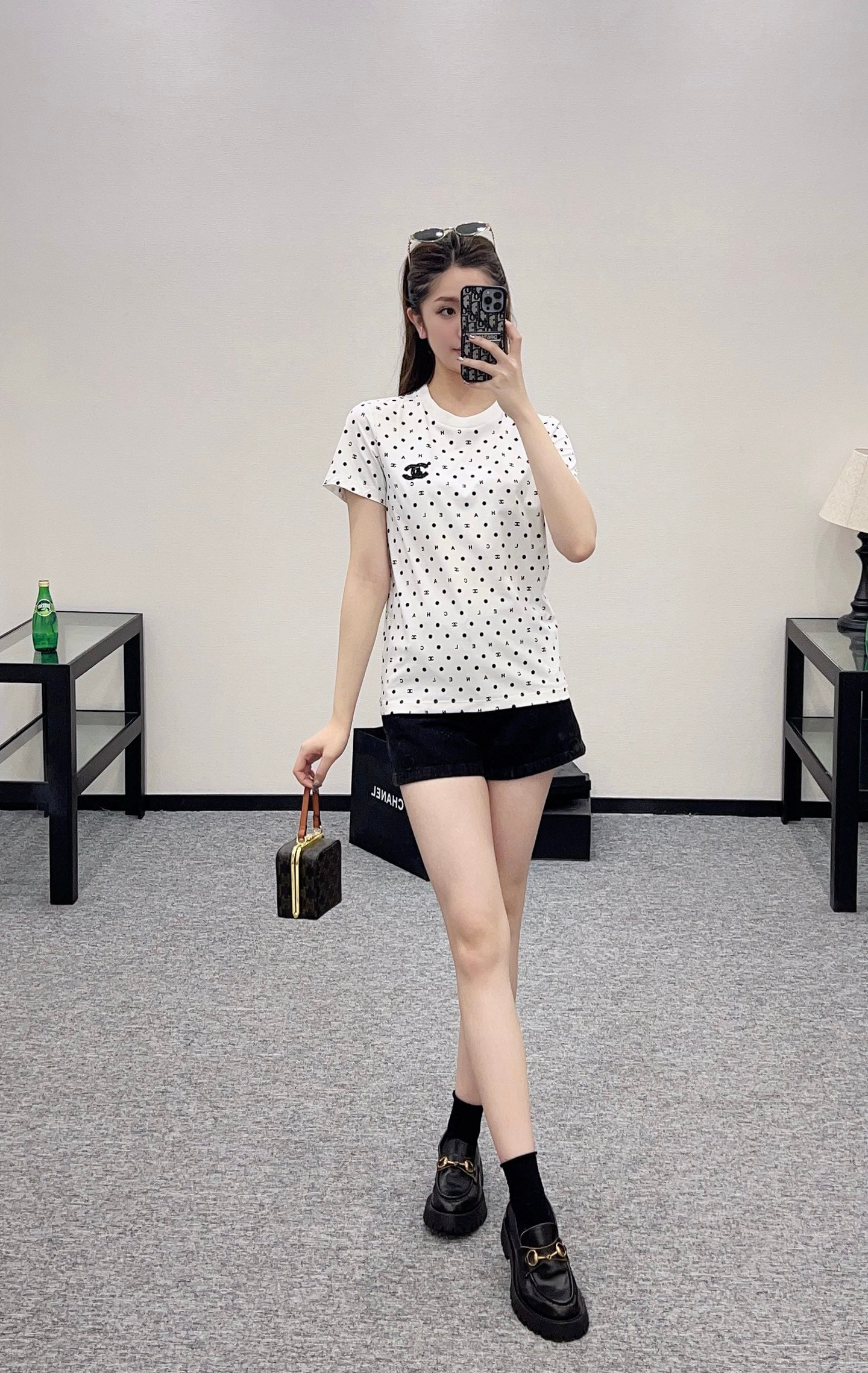 C*♥2025 new product Round neck polka dot letters