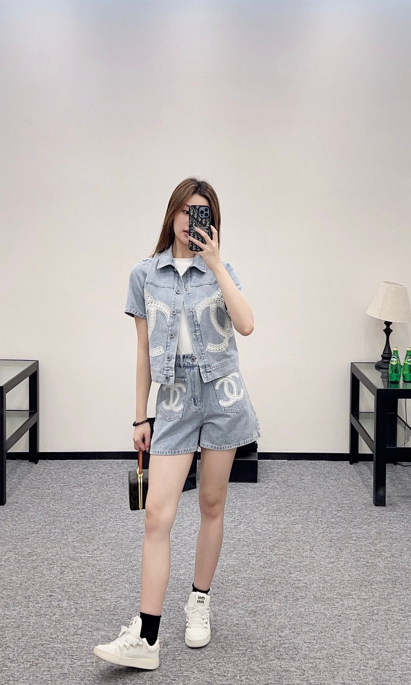 C*♥2025 new product Lace embroidered denim suit
