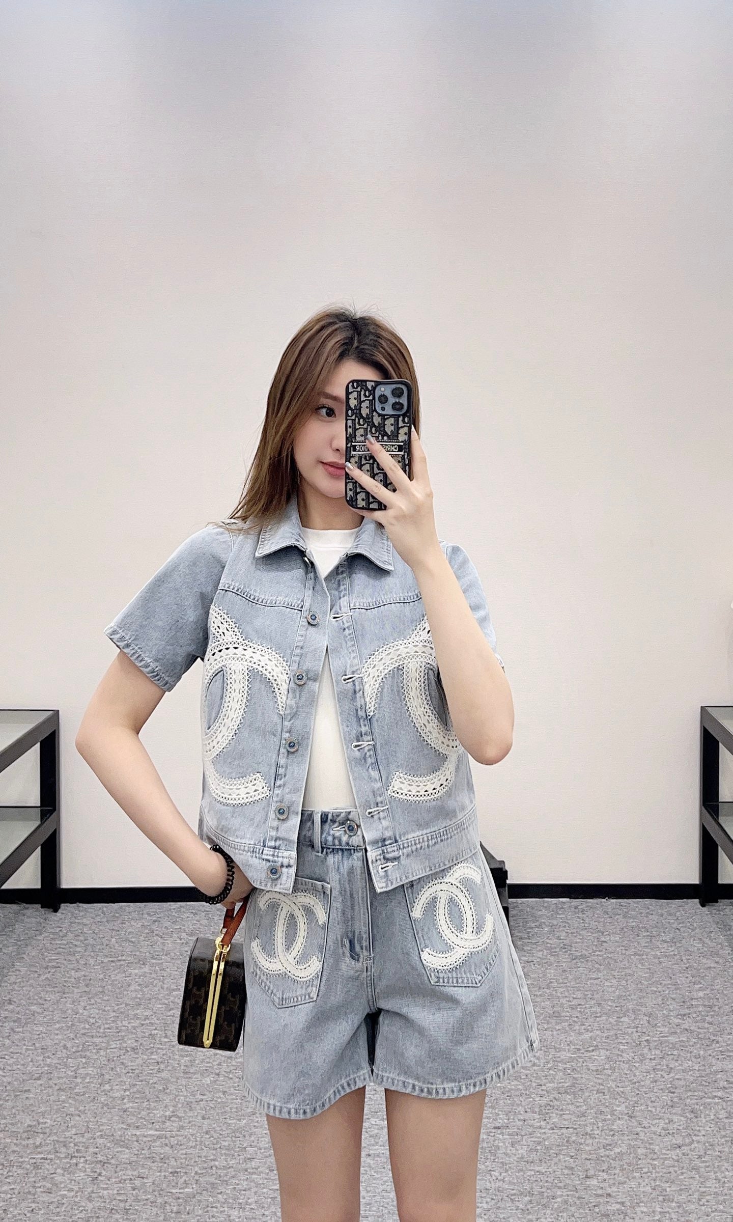 C*♥2025 new product Lace embroidered denim suit