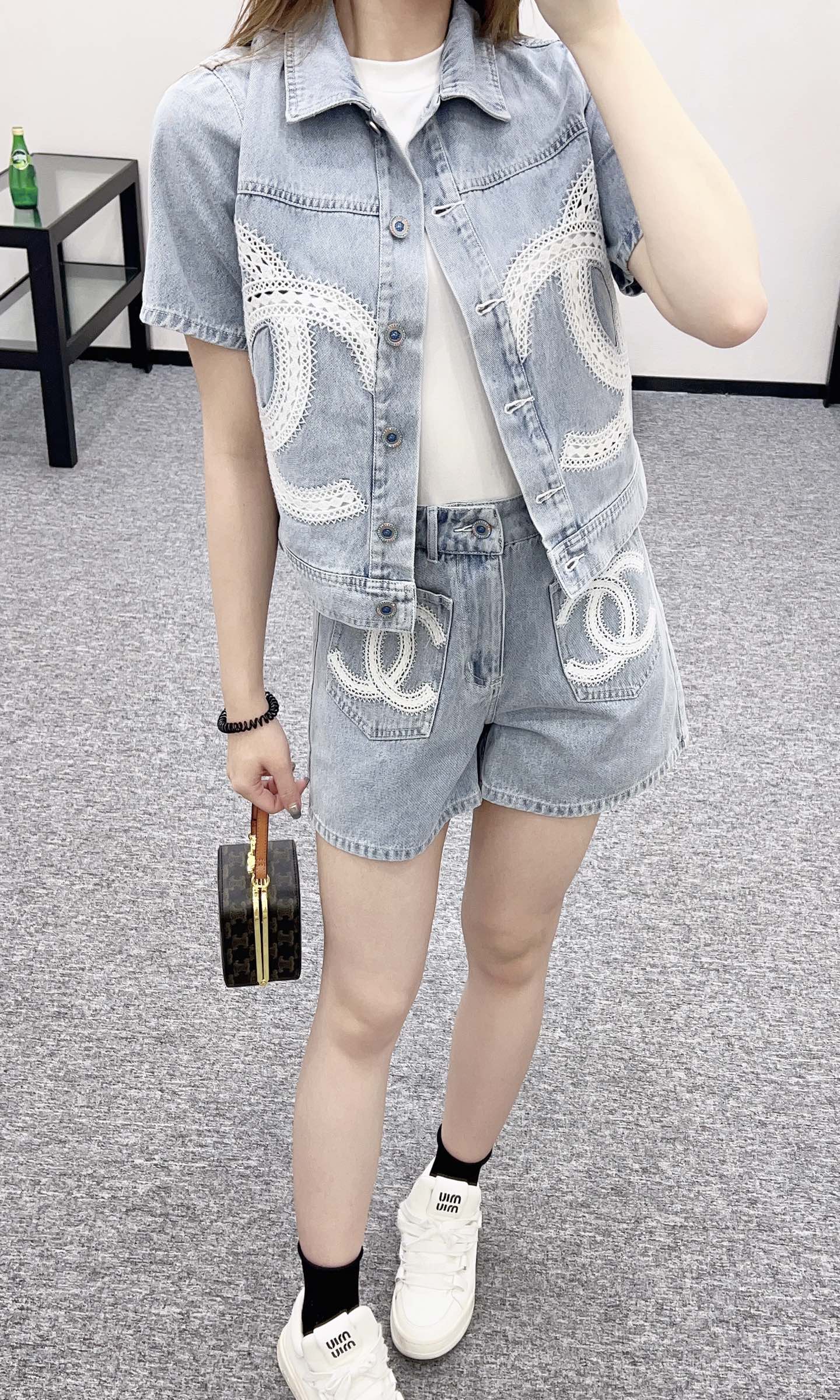 C*♥2025 new product Lace embroidered denim suit