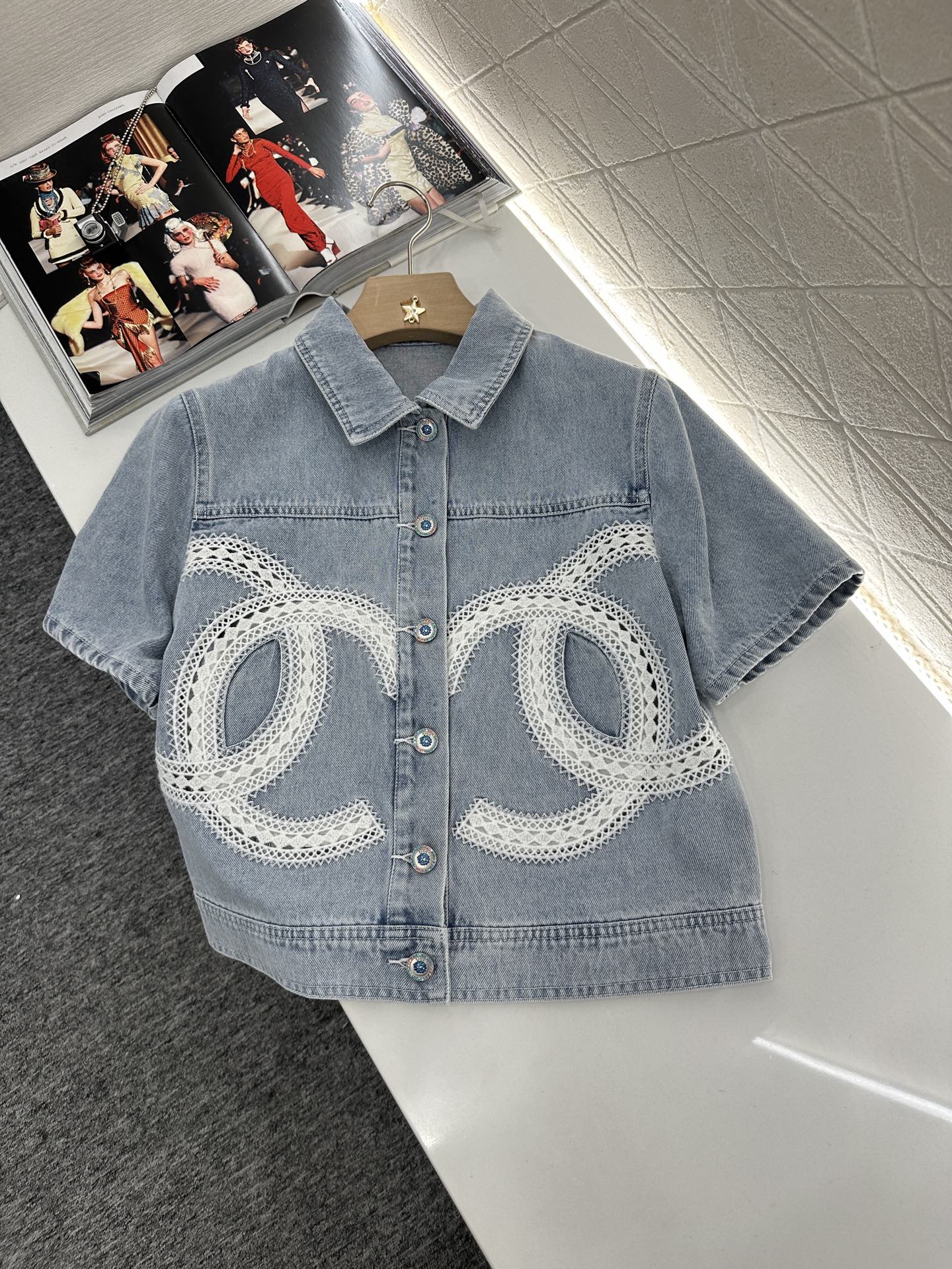 C*♥2025 new product Lace embroidered denim suit