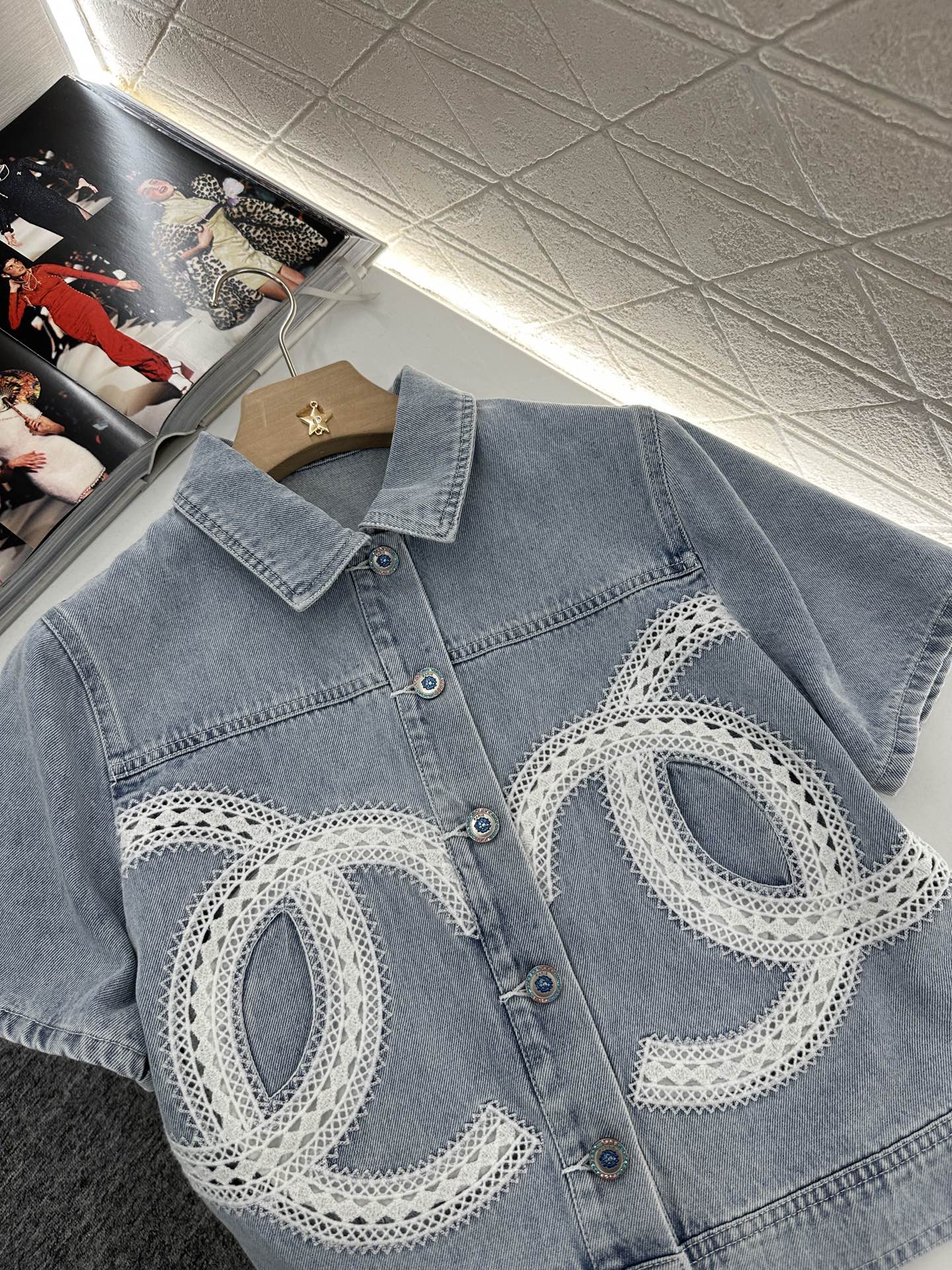 C*♥2025 new product Lace embroidered denim suit