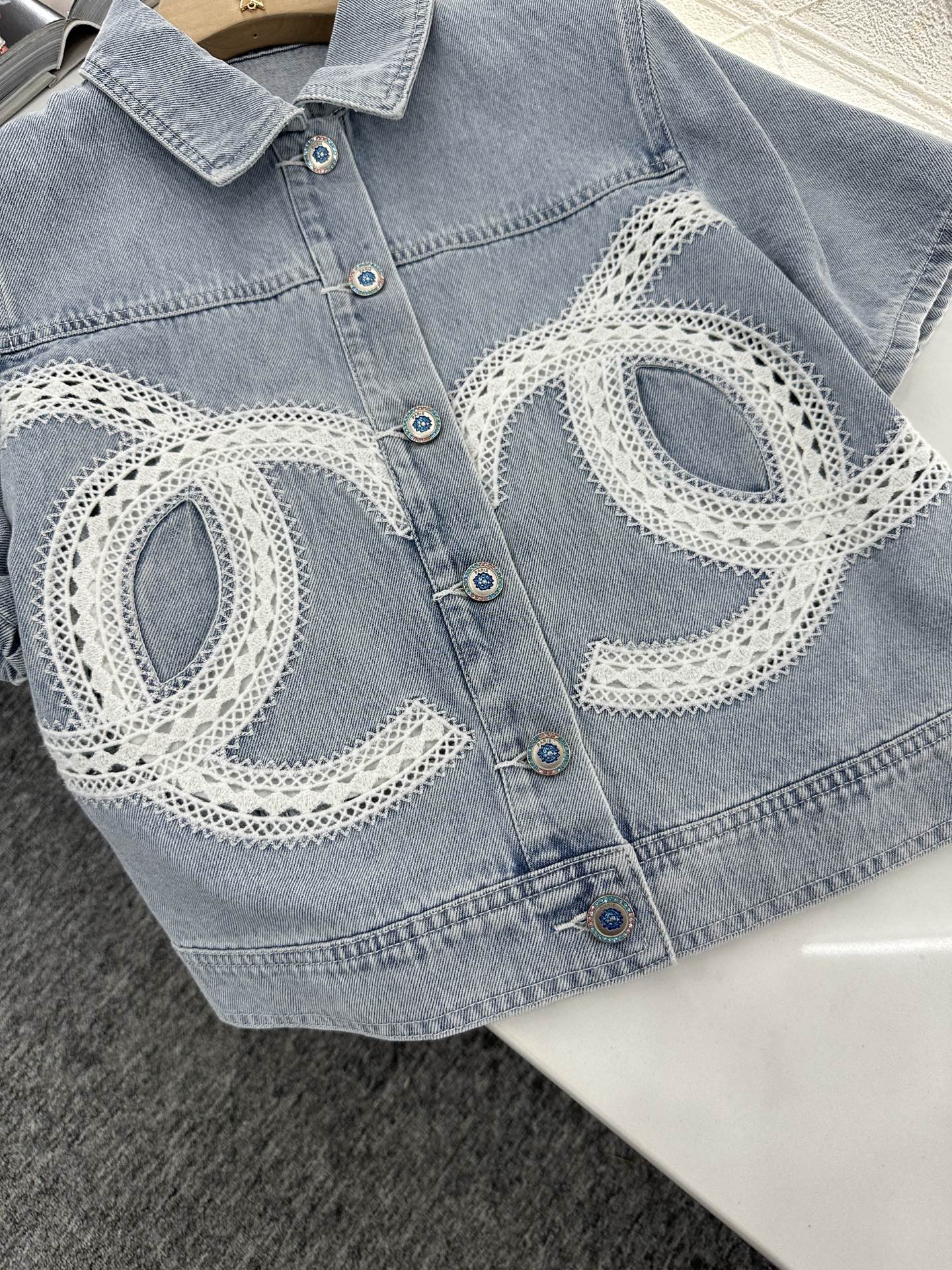 C*♥2025 new product Lace embroidered denim suit