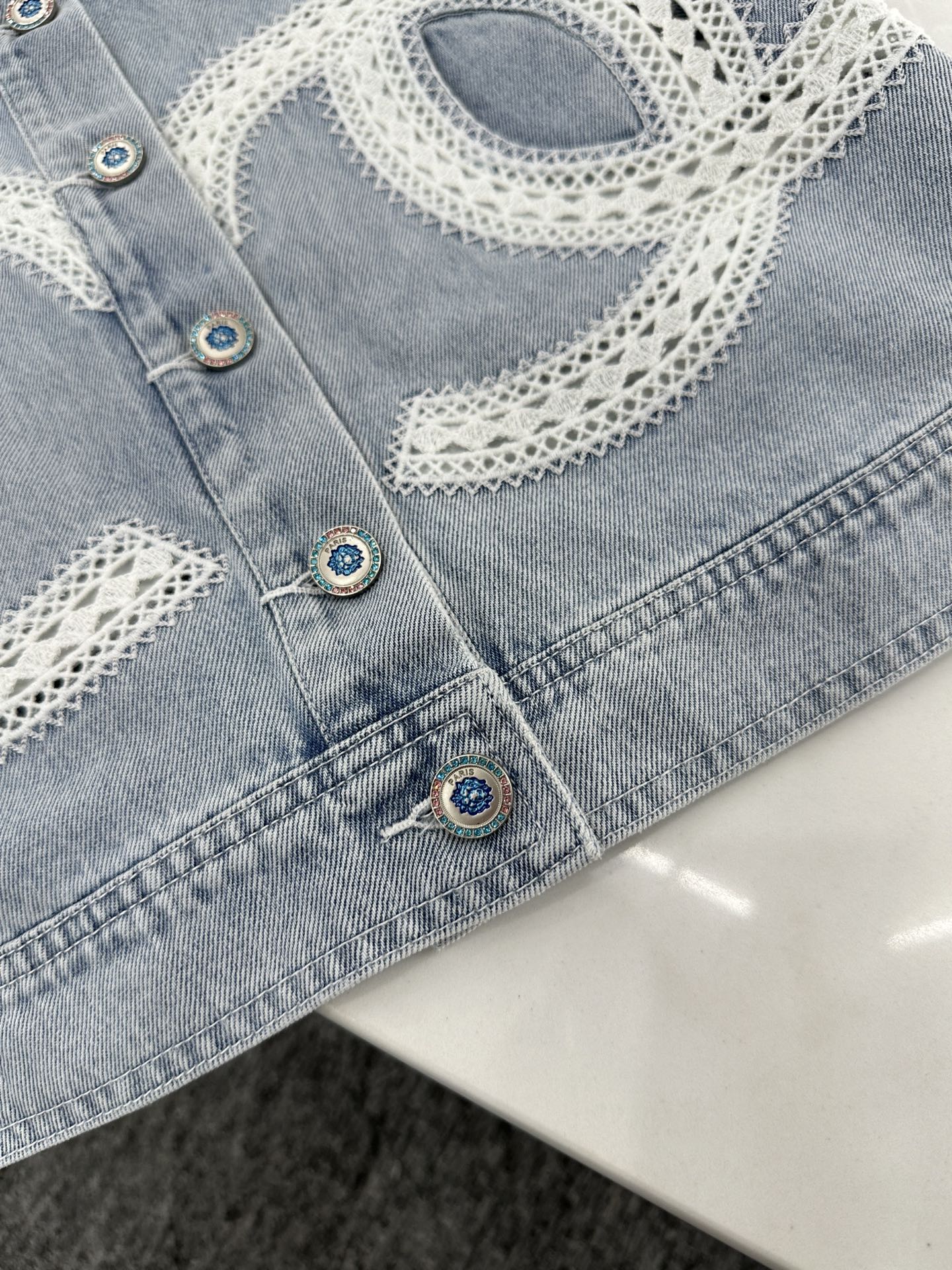 C*♥2025 new product Lace embroidered denim suit