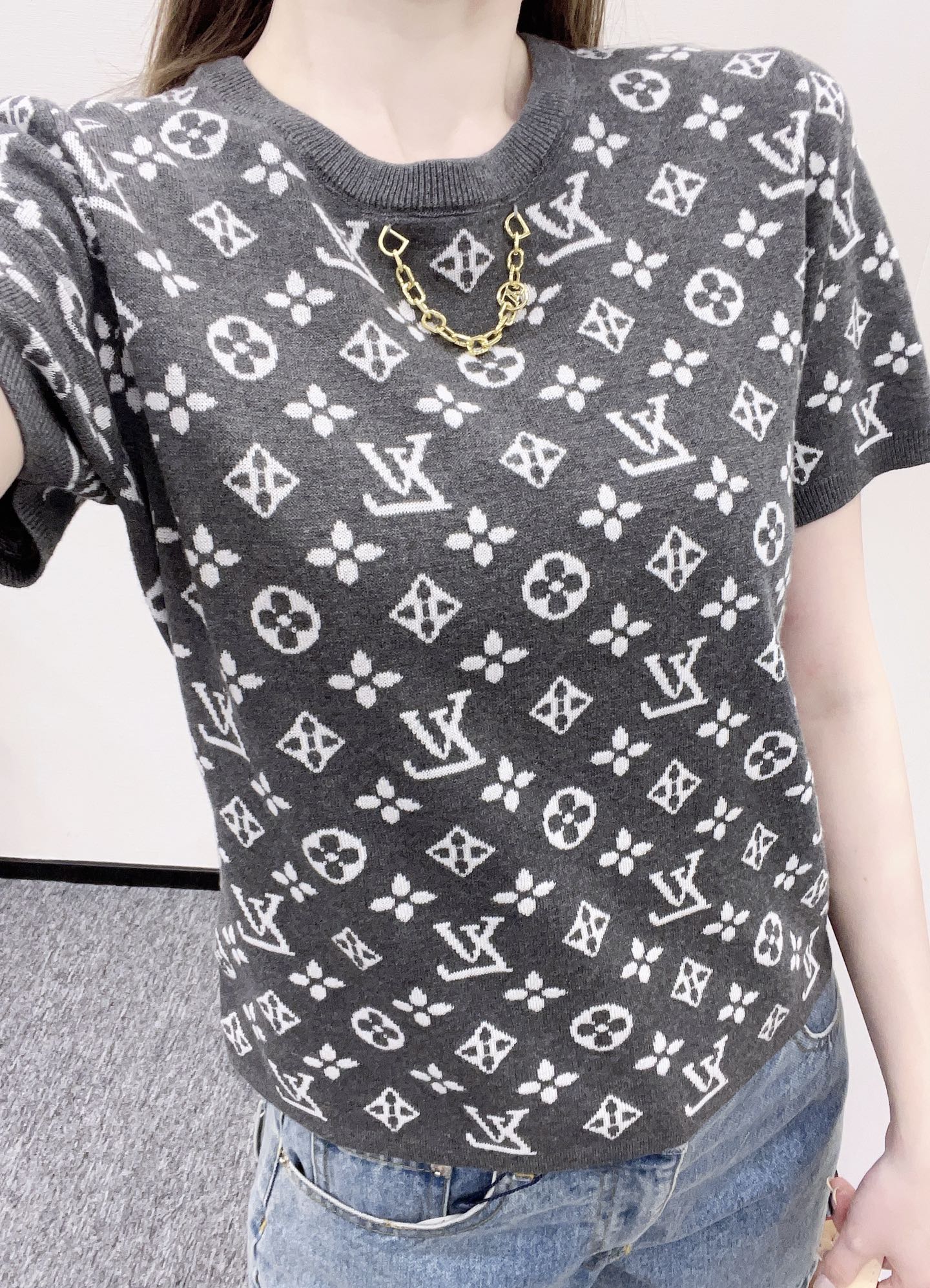 L*♥2025 new product Chain knitted short sleeves