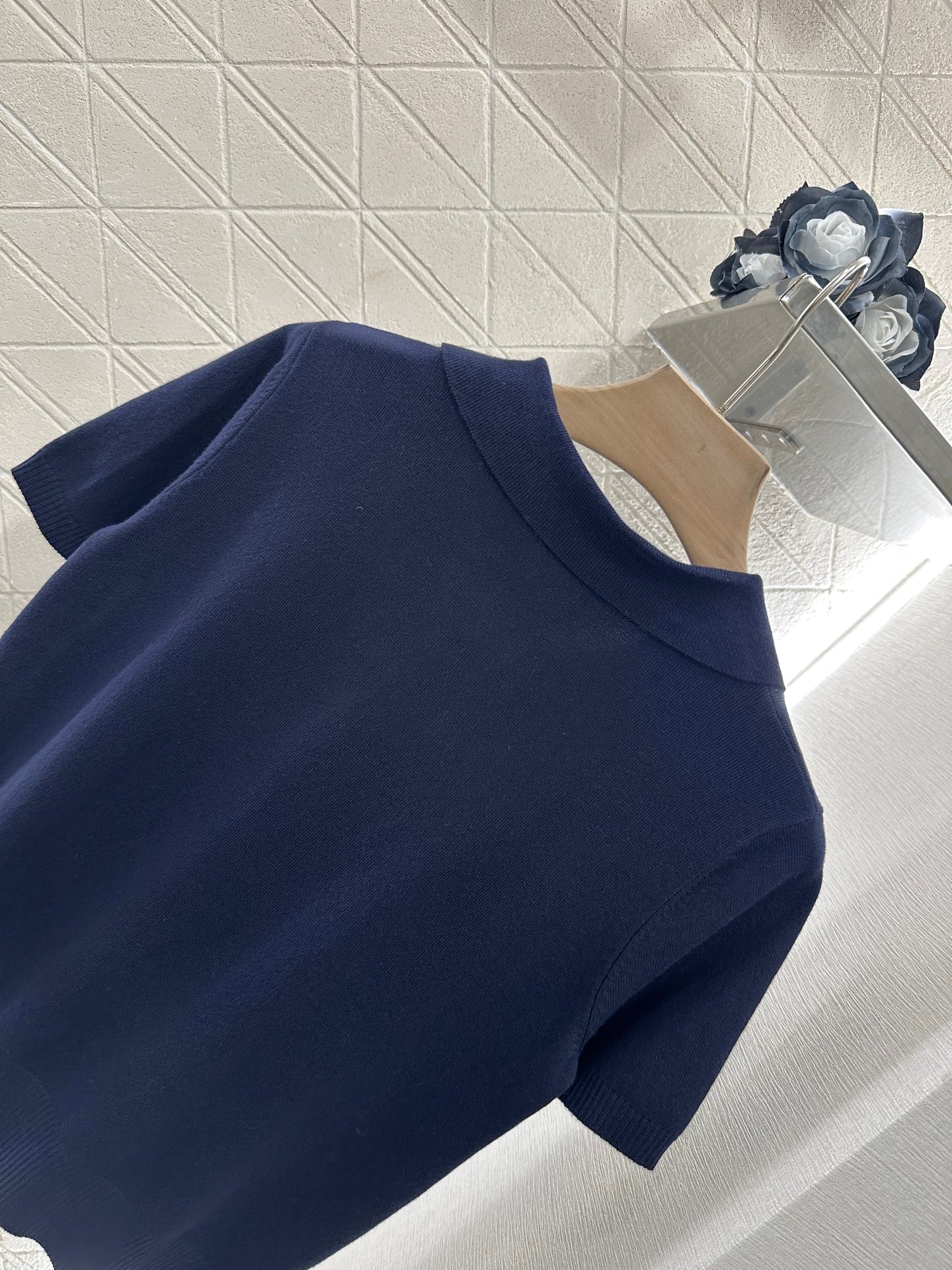 Mi*mi*♥2025 new product Spliced knitted short sleeves