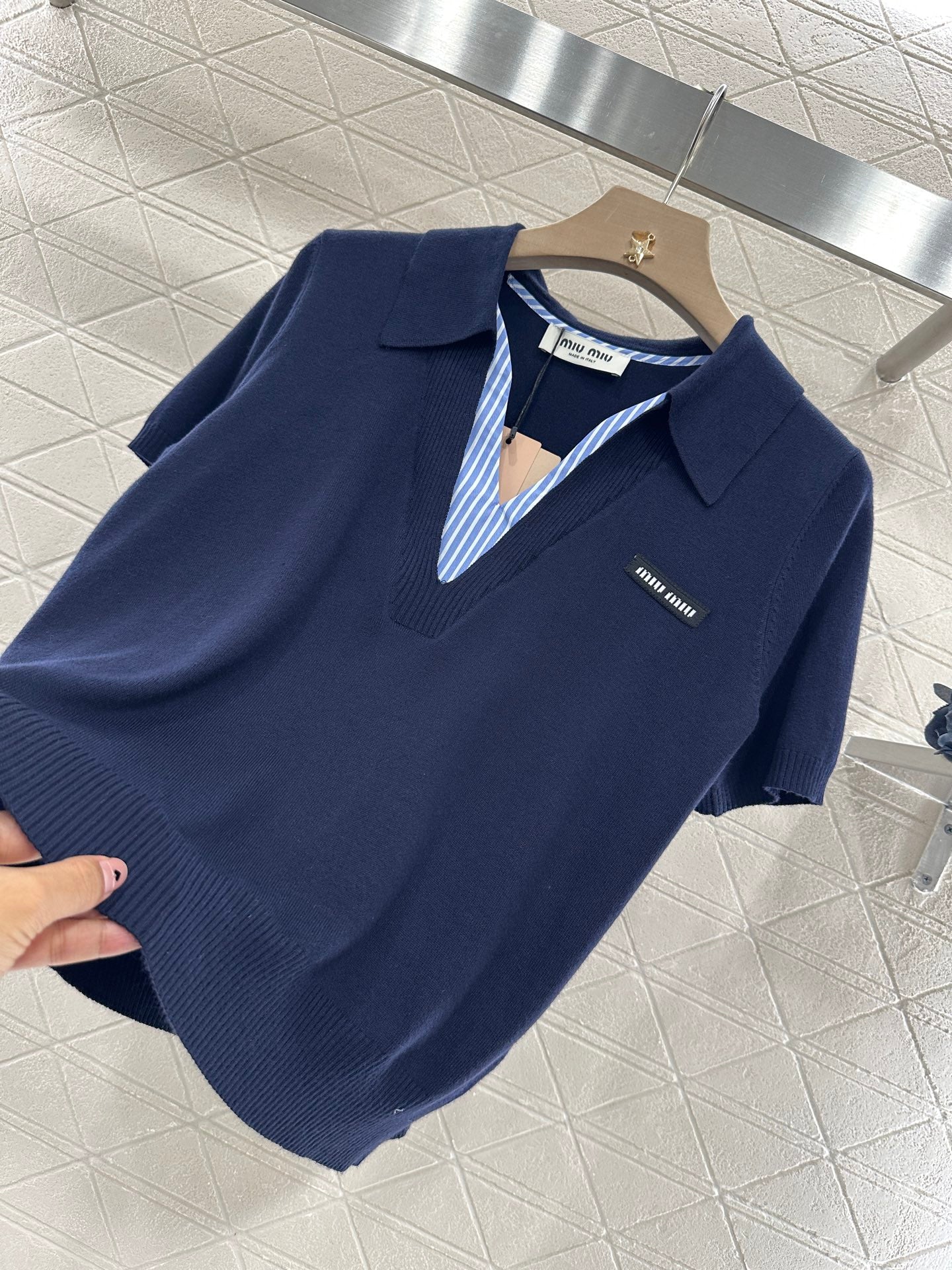 Mi*mi*♥2025 new product Spliced knitted short sleeves