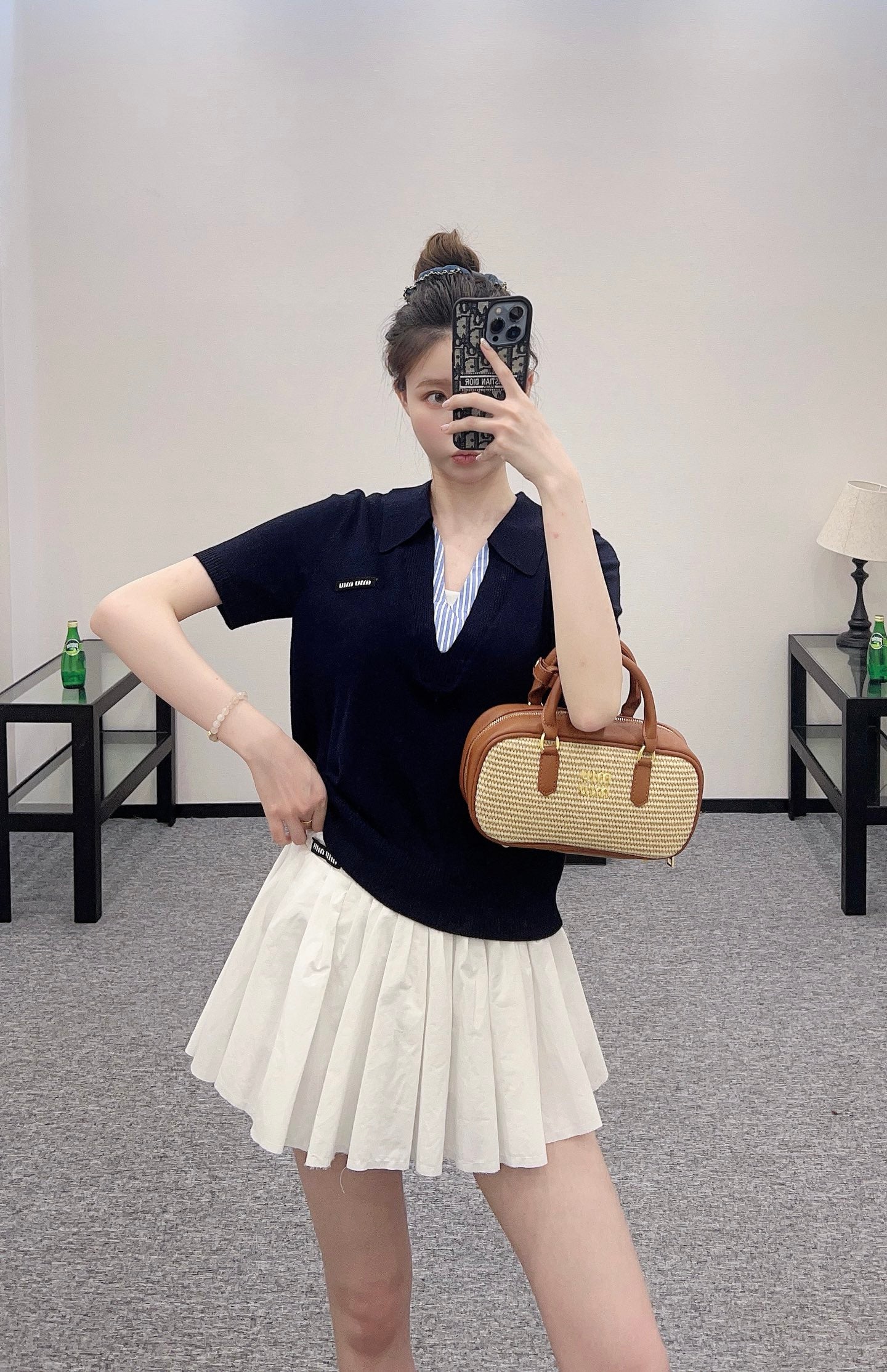 Mi*mi*♥2025 new product Spliced knitted short sleeves