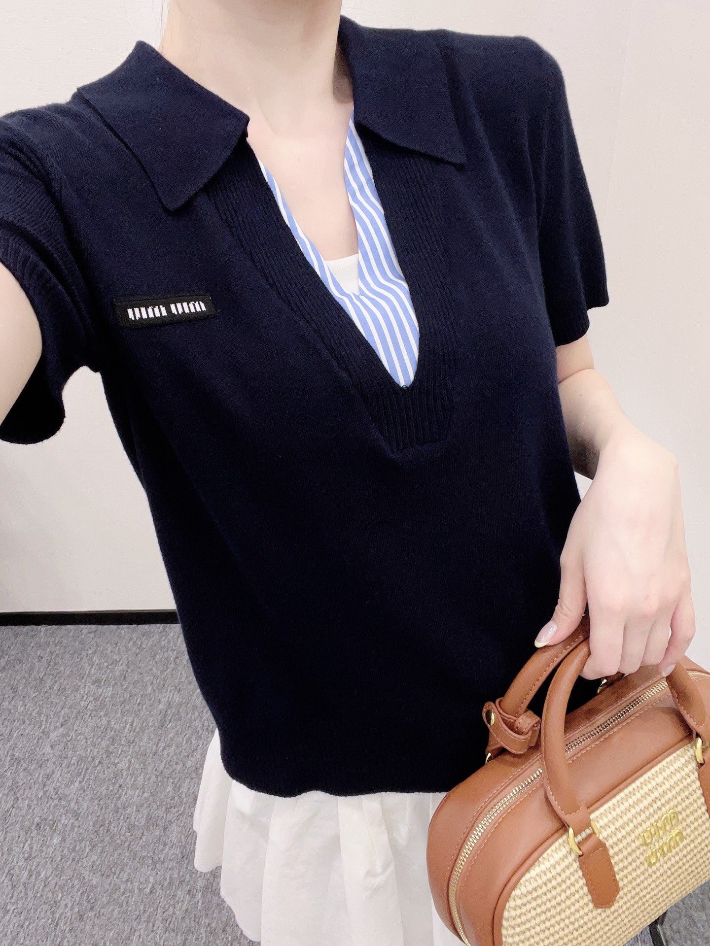 Mi*mi*♥2025 new product Spliced knitted short sleeves
