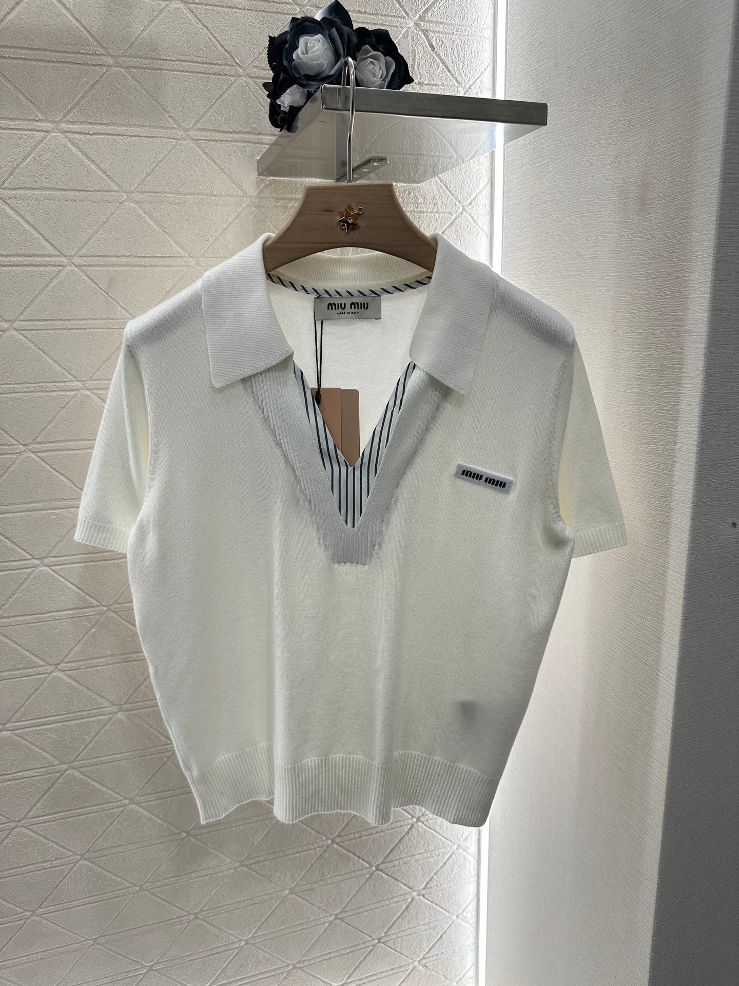 Mi*mi*♥2025 new product Spliced knitted short sleeves