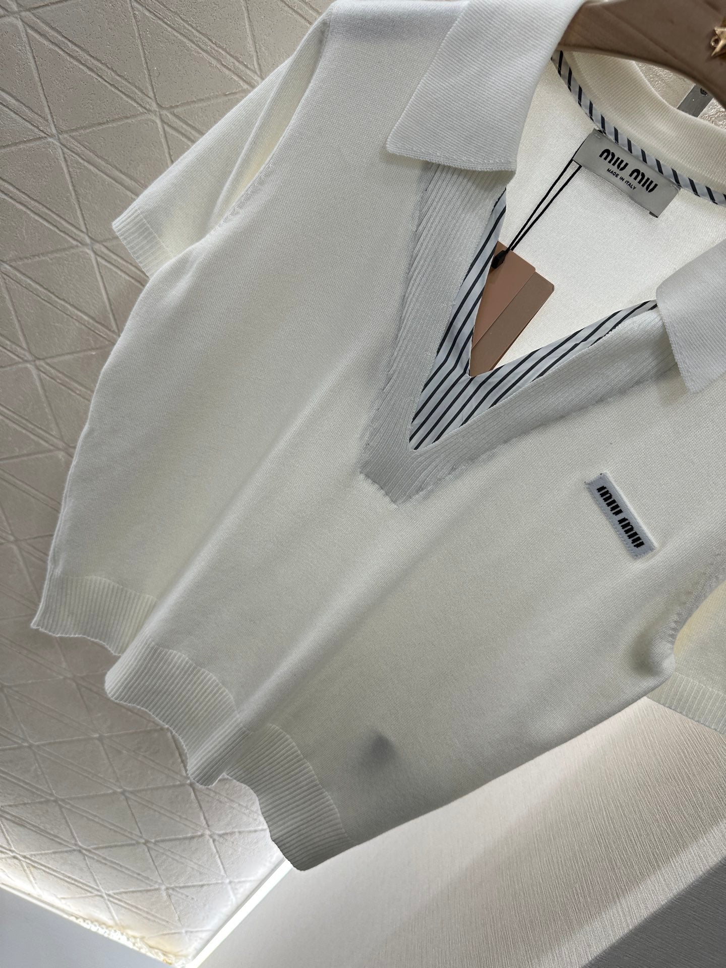 Mi*mi*♥2025 new product Spliced knitted short sleeves