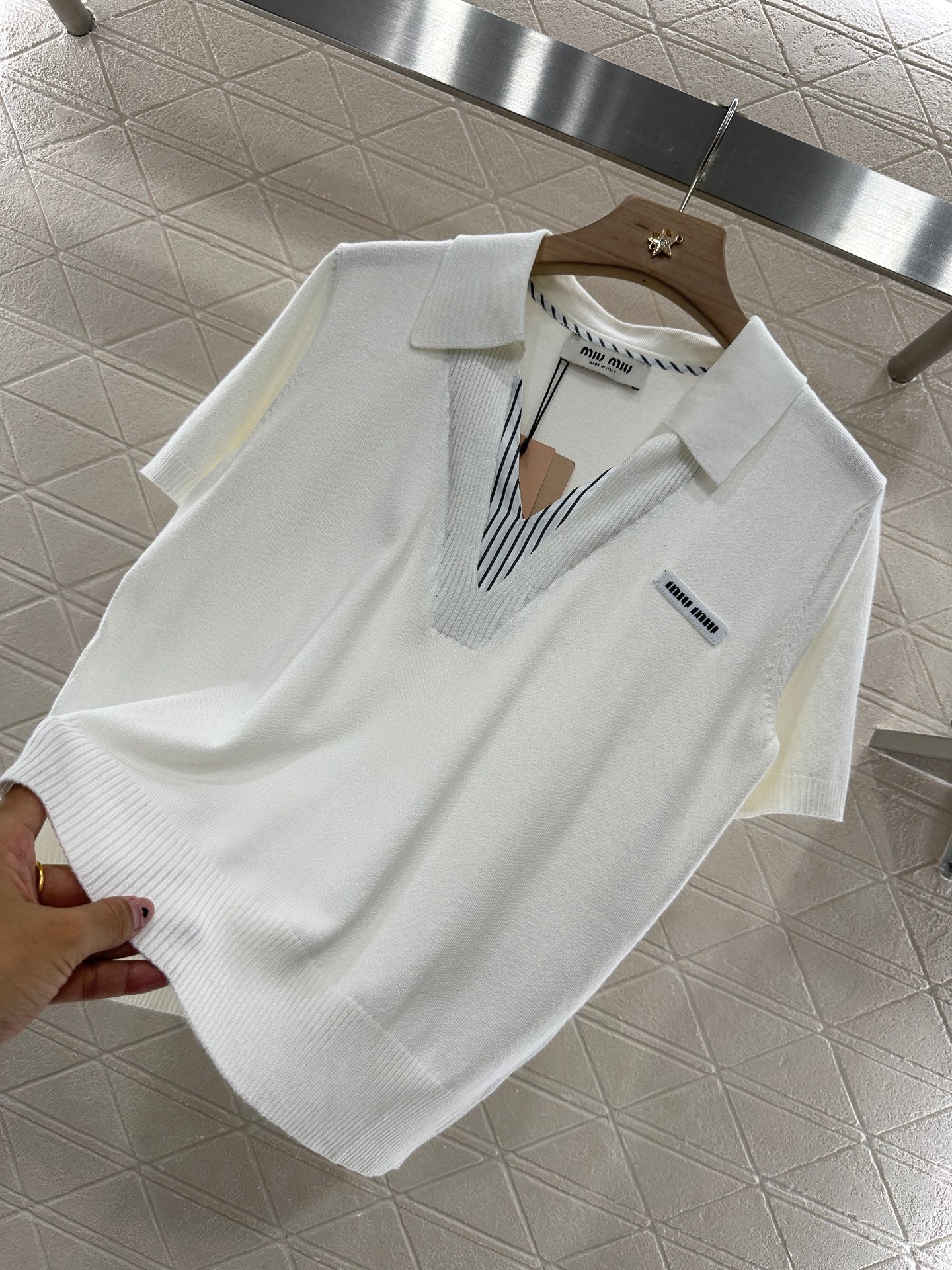 Mi*mi*♥2025 new product Spliced knitted short sleeves