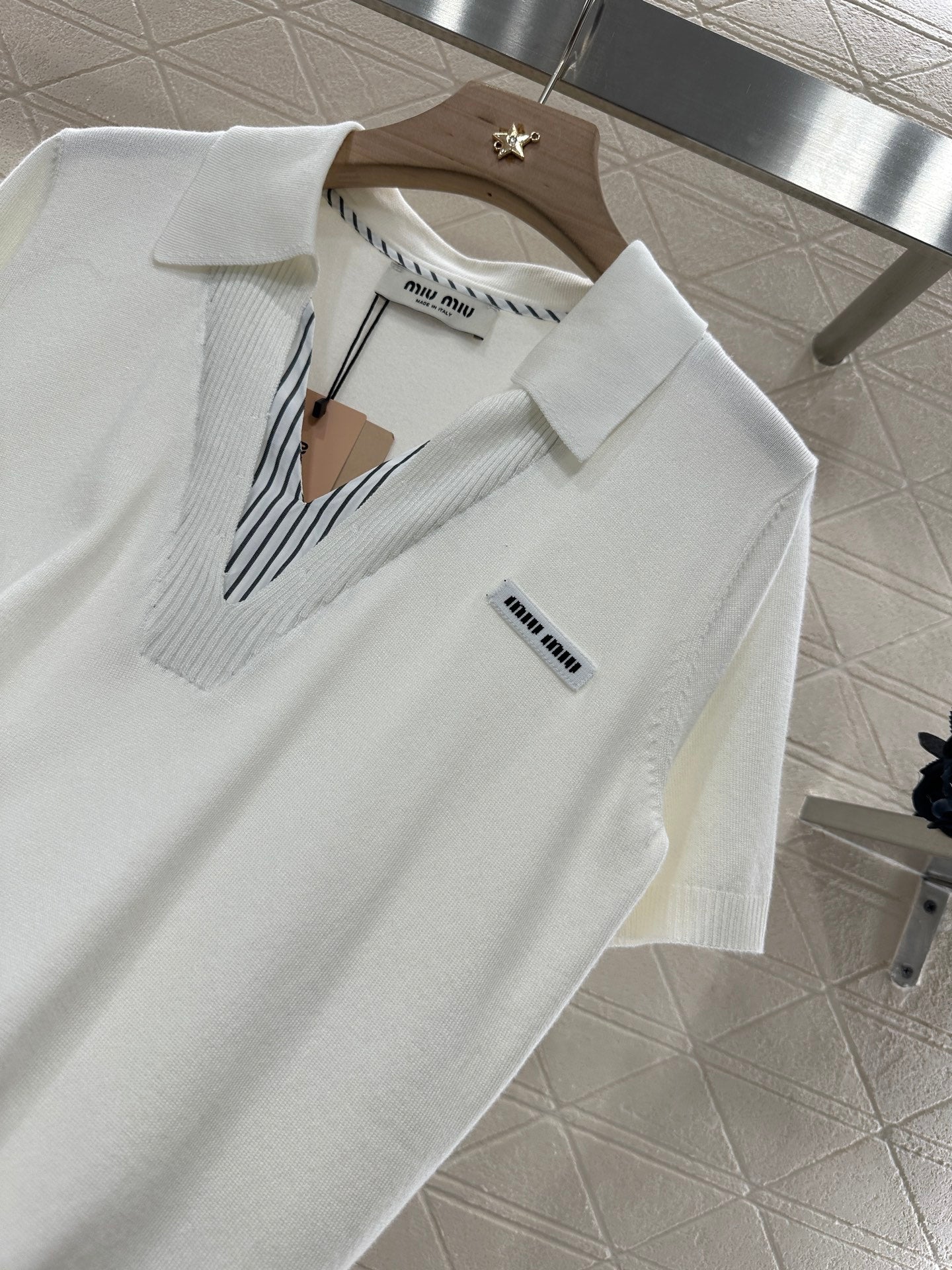 Mi*mi*♥2025 new product Spliced knitted short sleeves