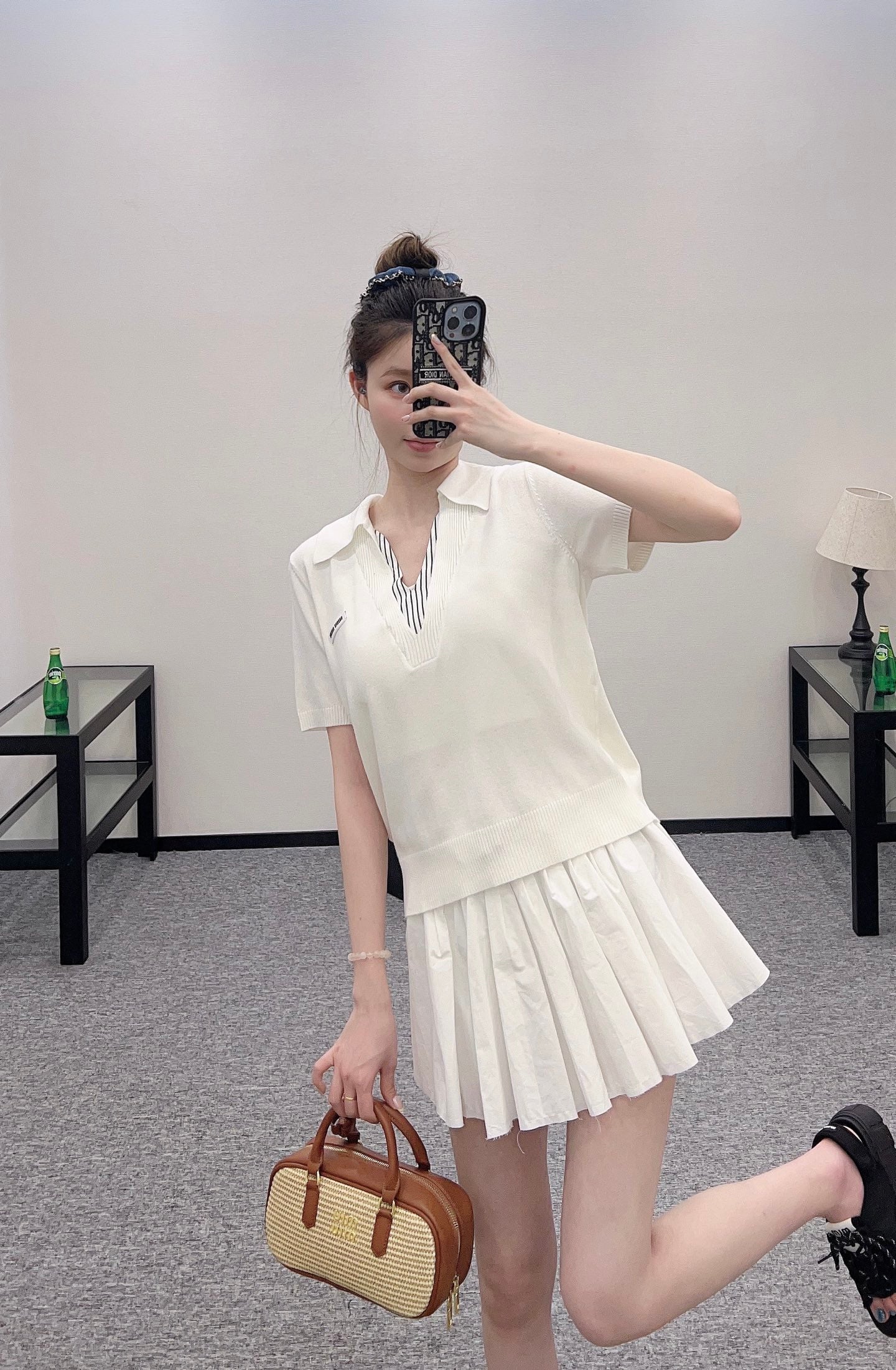 Mi*mi*♥2025 new product Spliced knitted short sleeves