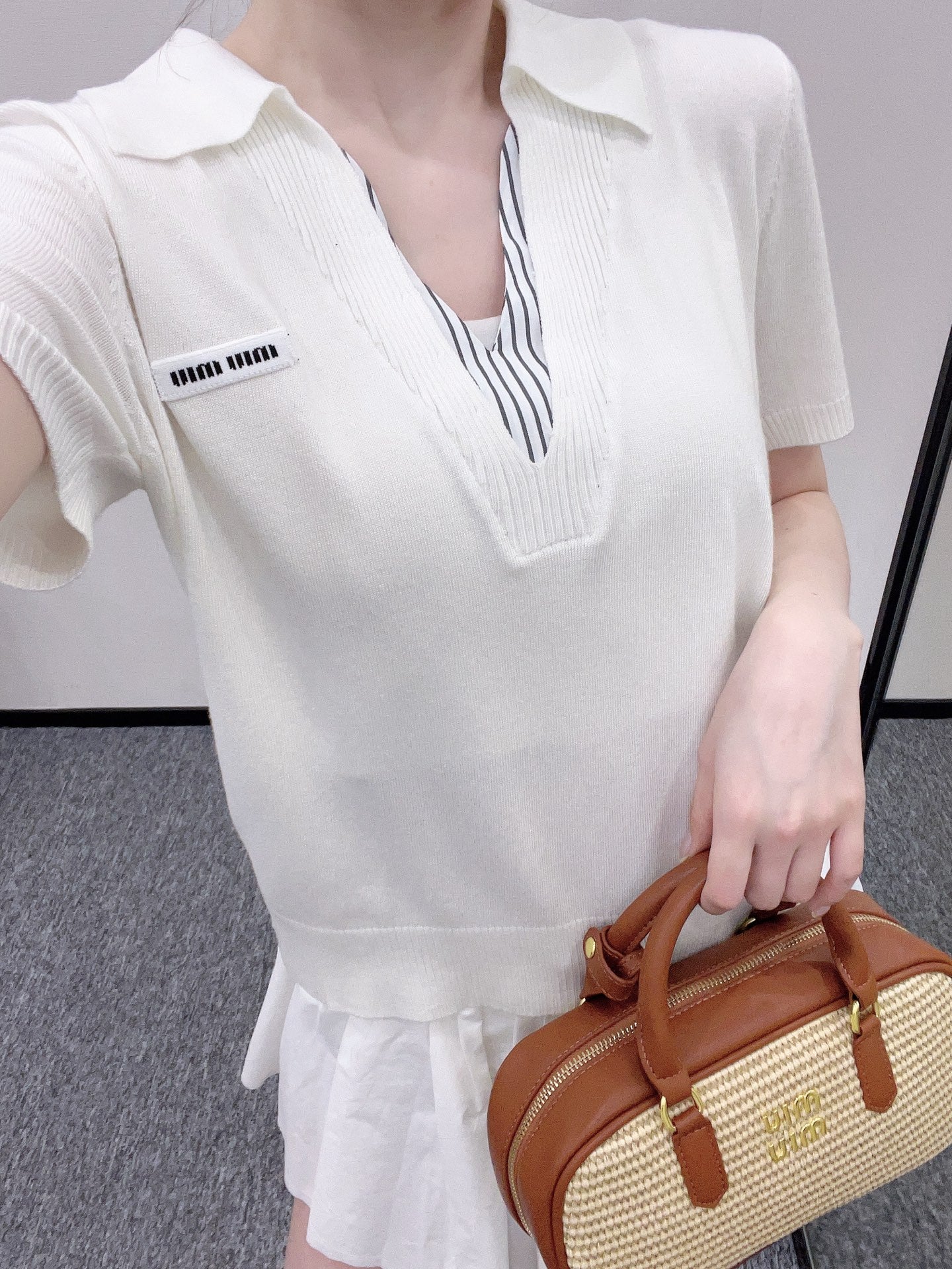 Mi*mi*♥2025 new product Spliced knitted short sleeves