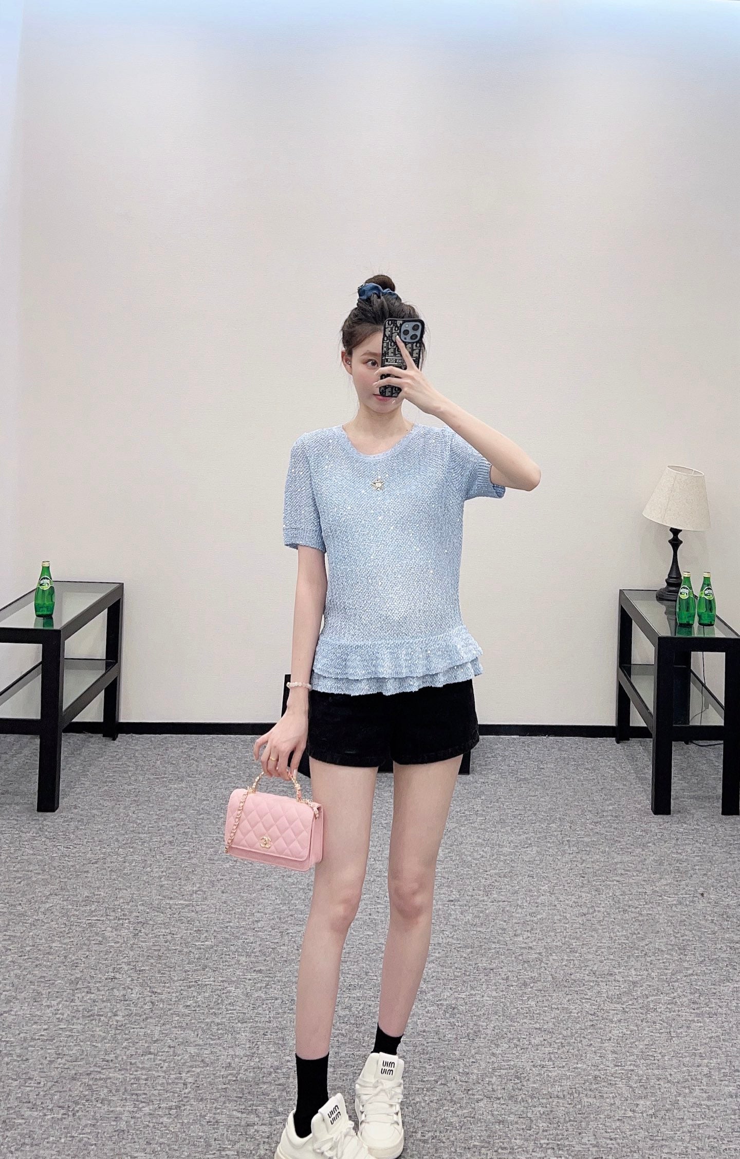 C*♥2025 new product Sequined silver knitted short sleeves