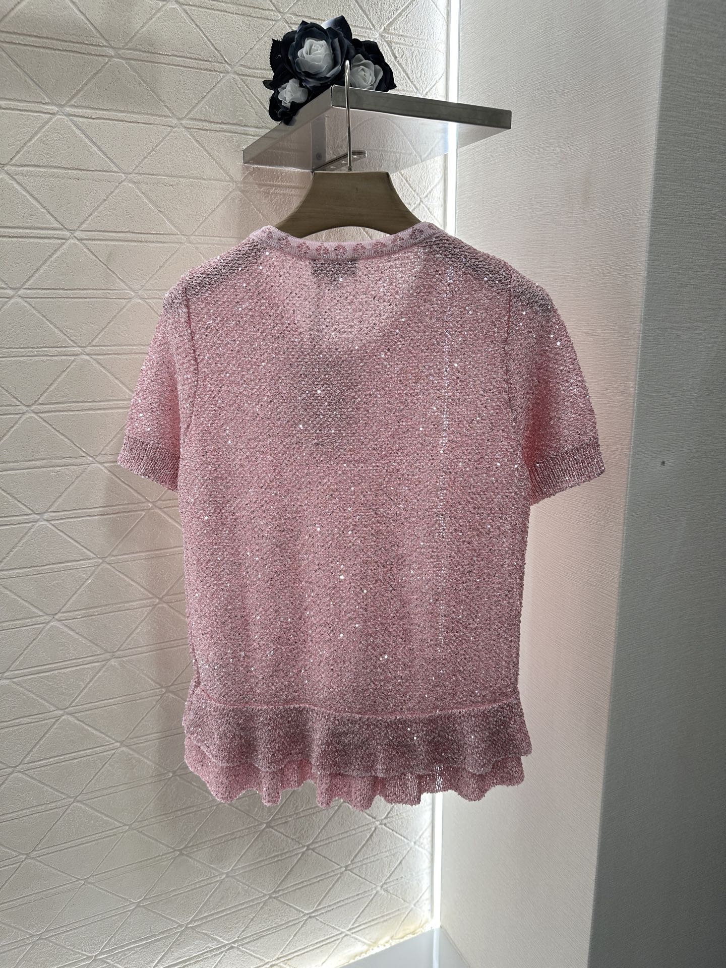 C*♥2025 new product Sequined silver knitted short sleeves