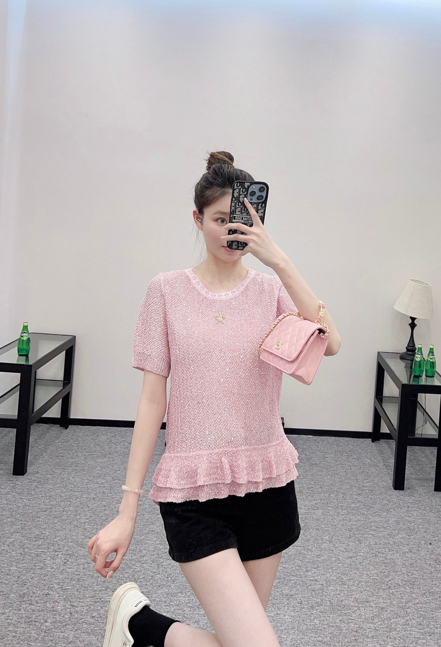 C*♥2025 new product Sequined silver knitted short sleeves