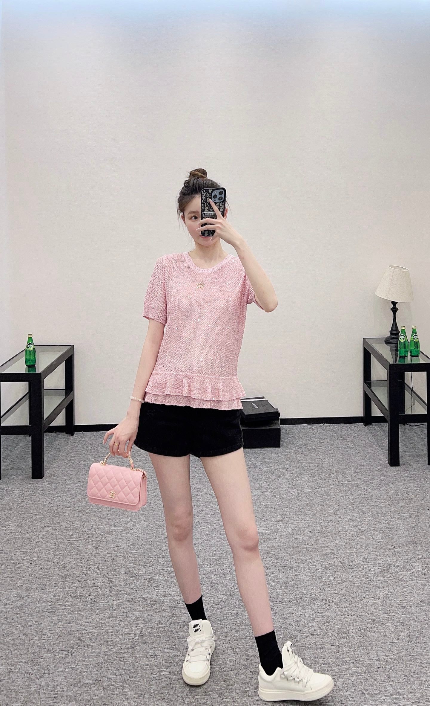 C*♥2025 new product Sequined silver knitted short sleeves