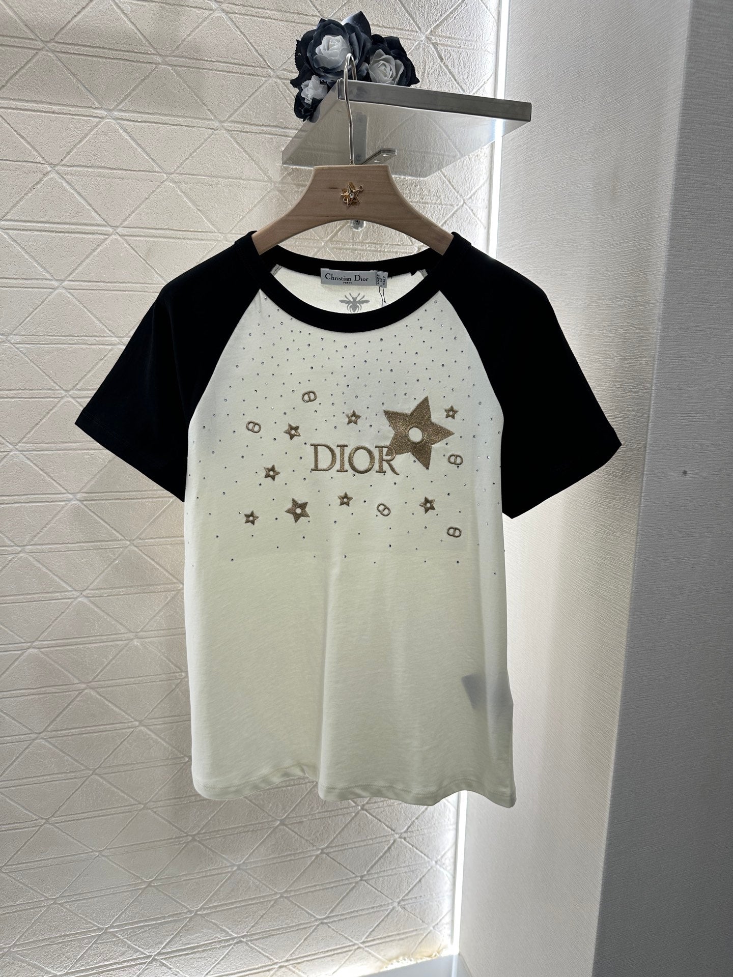 D*♥2025 new product Raglan embroidery rhinestone round neck