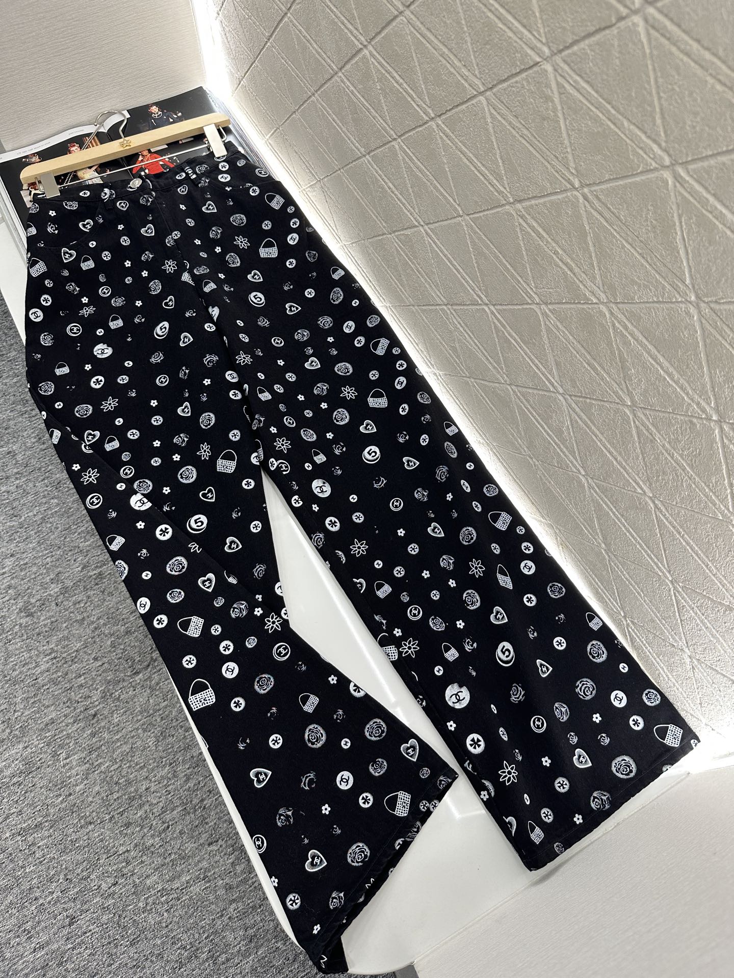 C*♥2025 new product Printed denim wide-leg pants