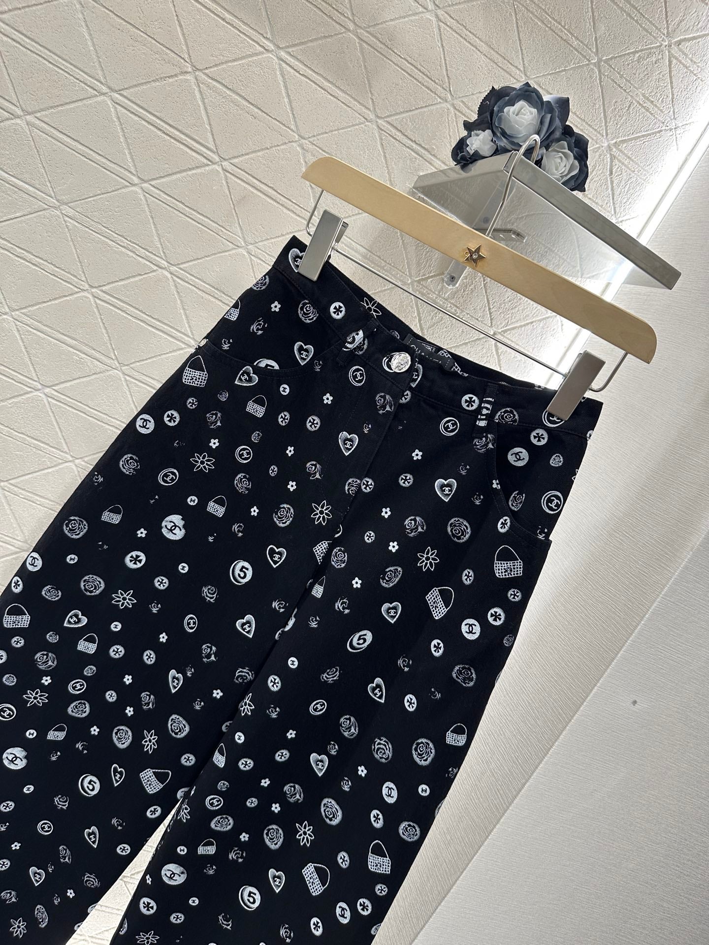 C*♥2025 new product Printed denim wide-leg pants
