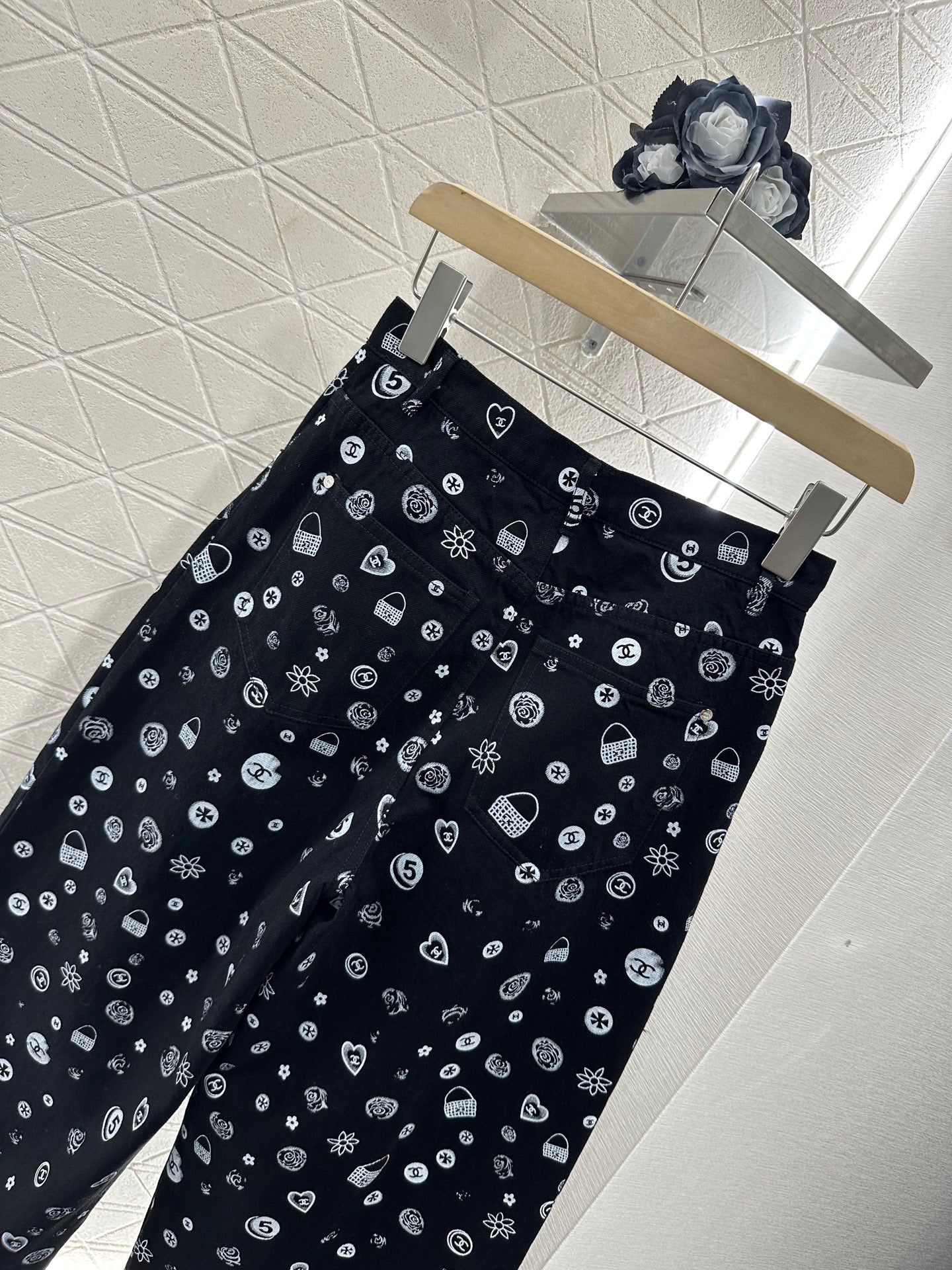 C*♥2025 new product Printed denim wide-leg pants