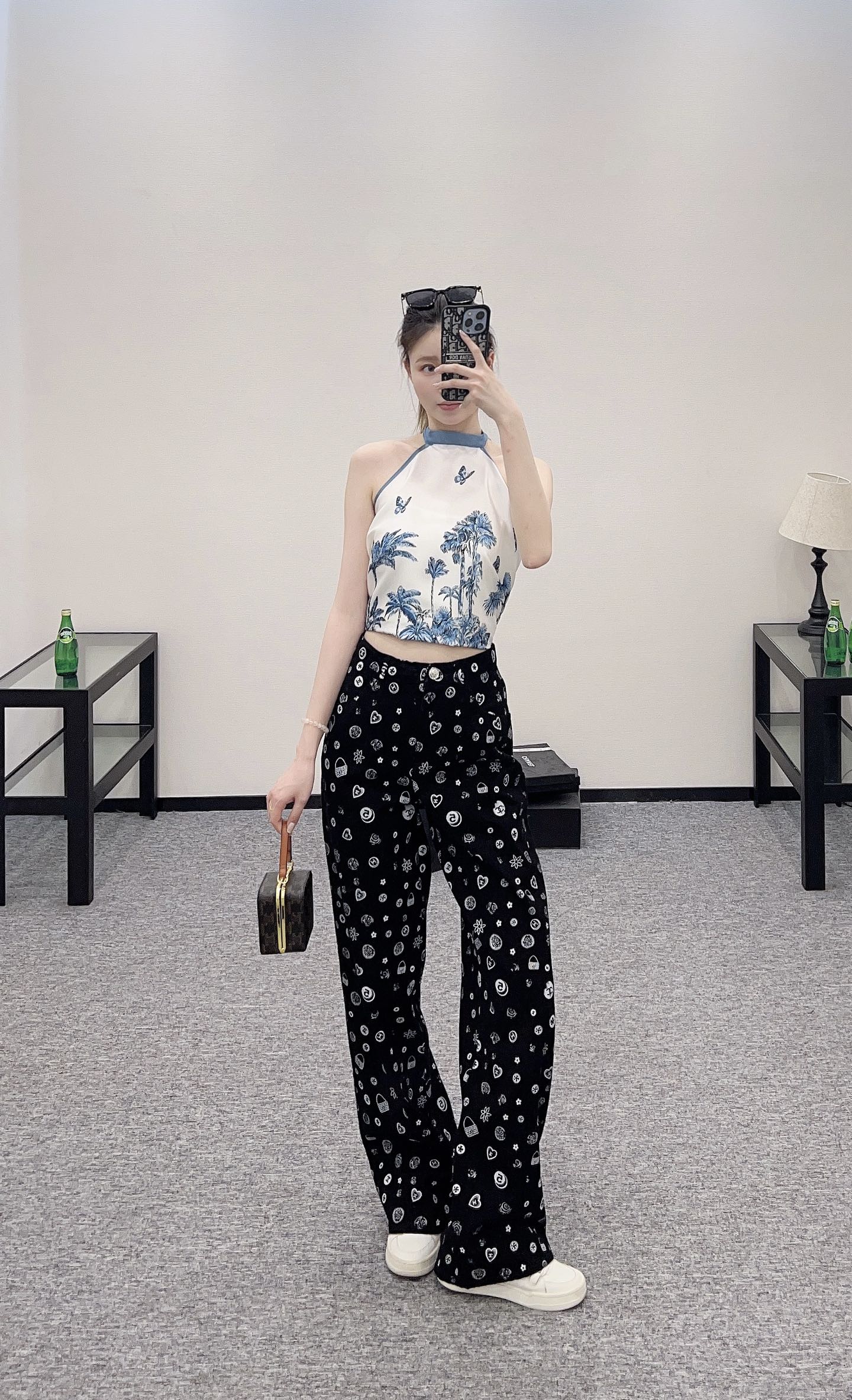 C*♥2025 new product Printed denim wide-leg pants