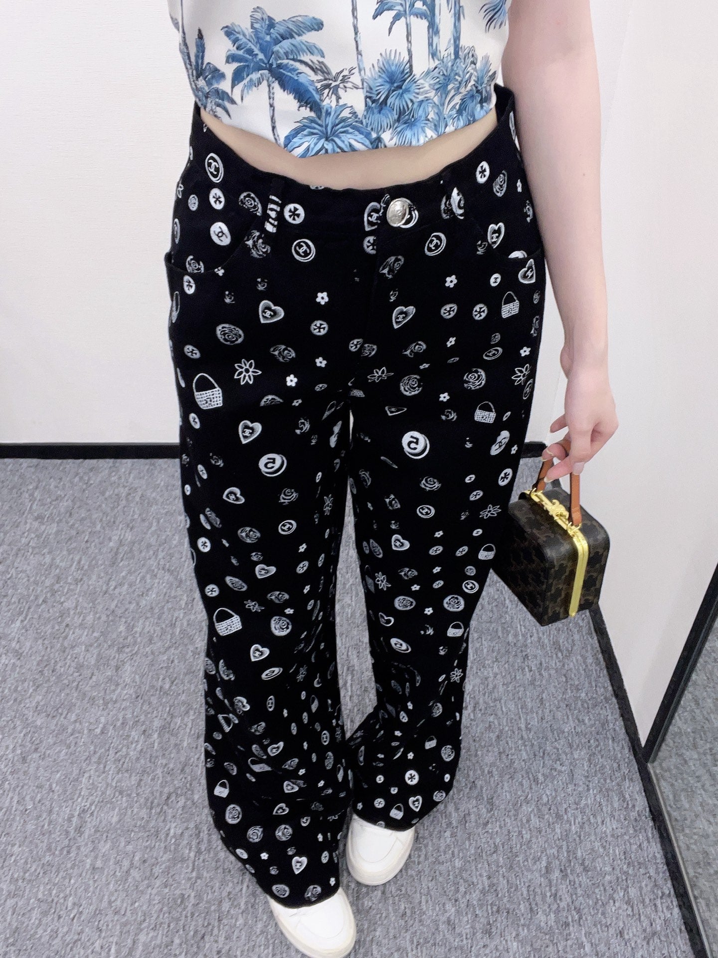 C*♥2025 new product Printed denim wide-leg pants