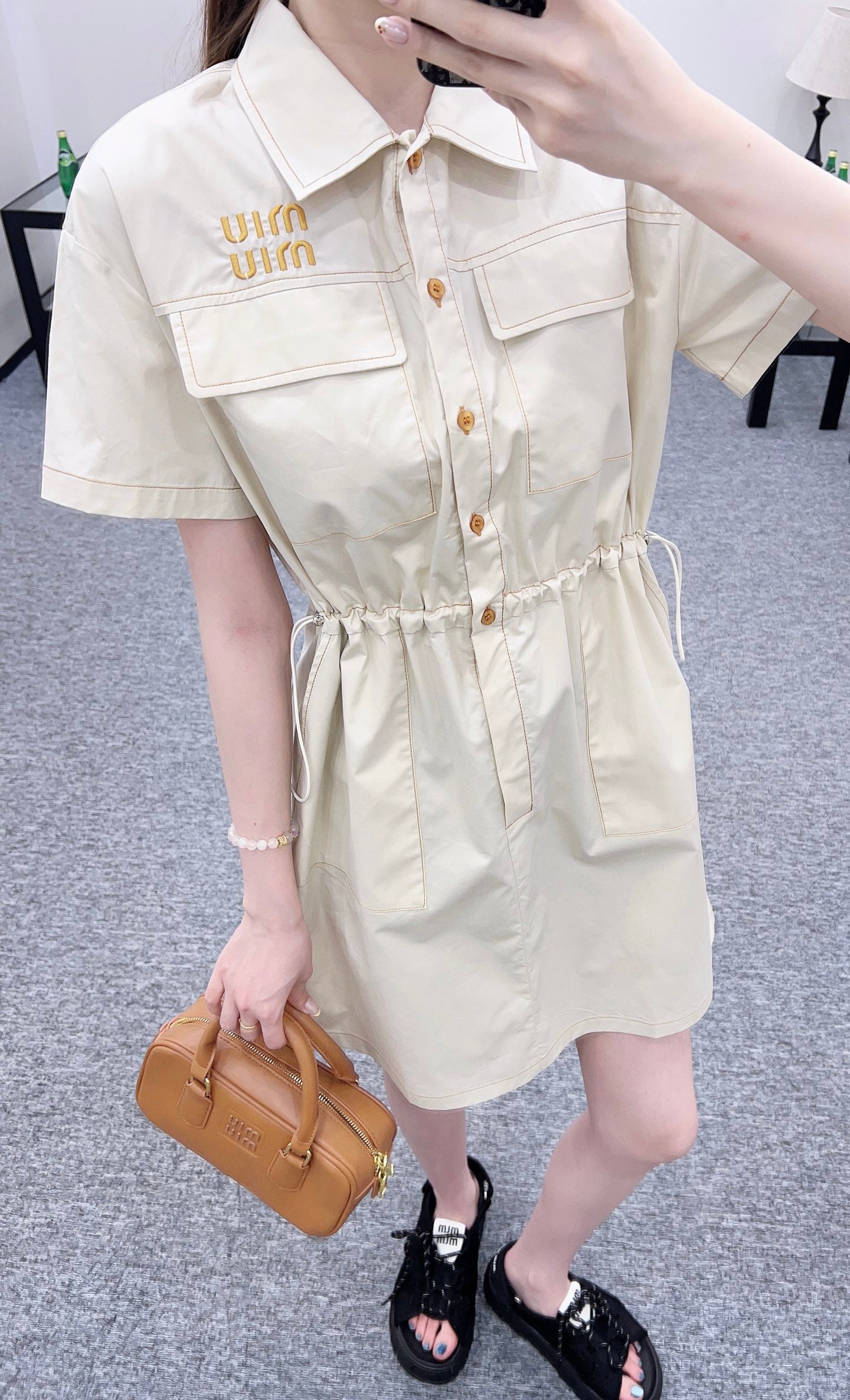 Mi*mi*♥2025 new product Lapel short-sleeved dress