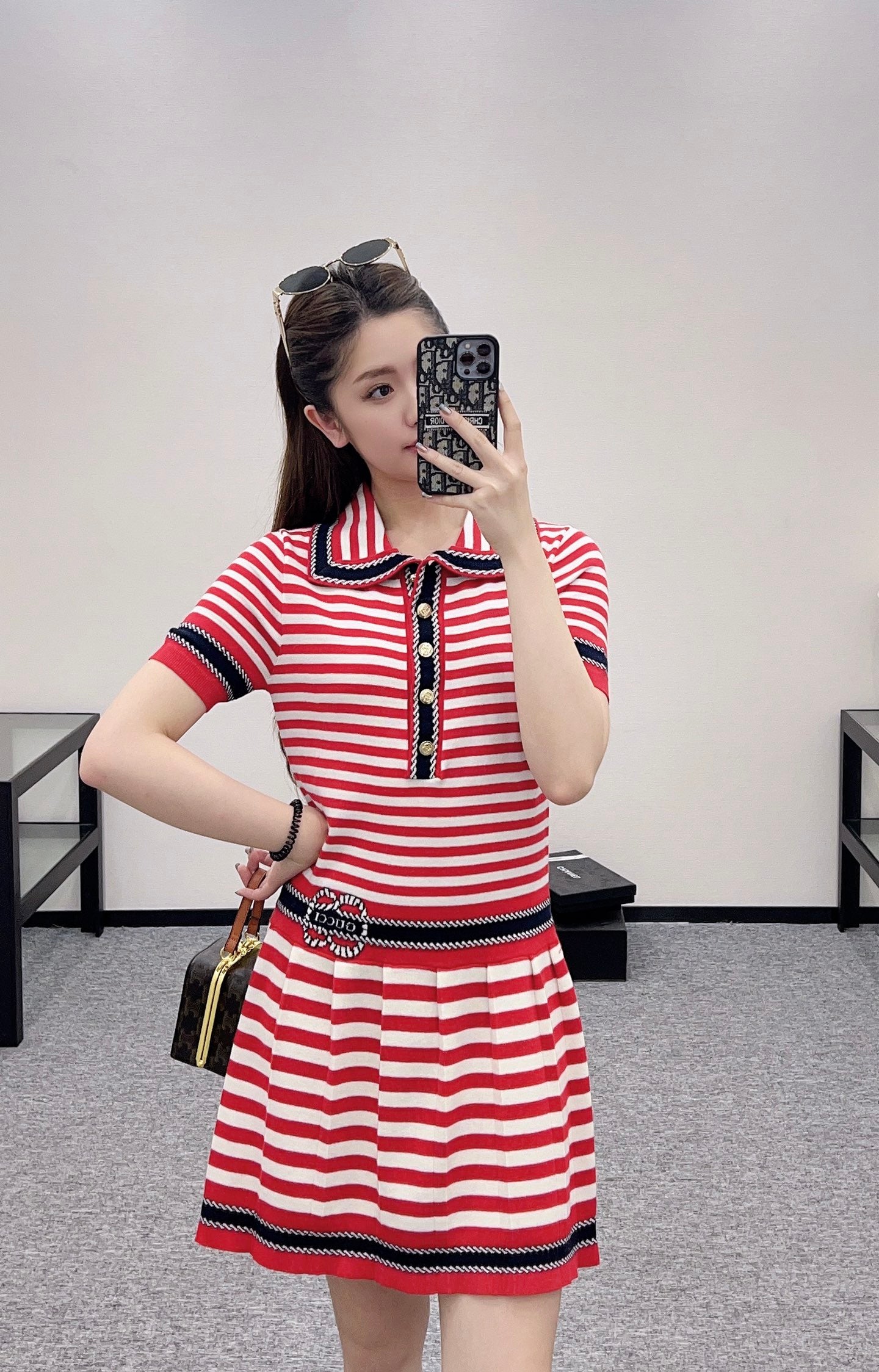 Guc*♥2025 new products Striped knitted dress