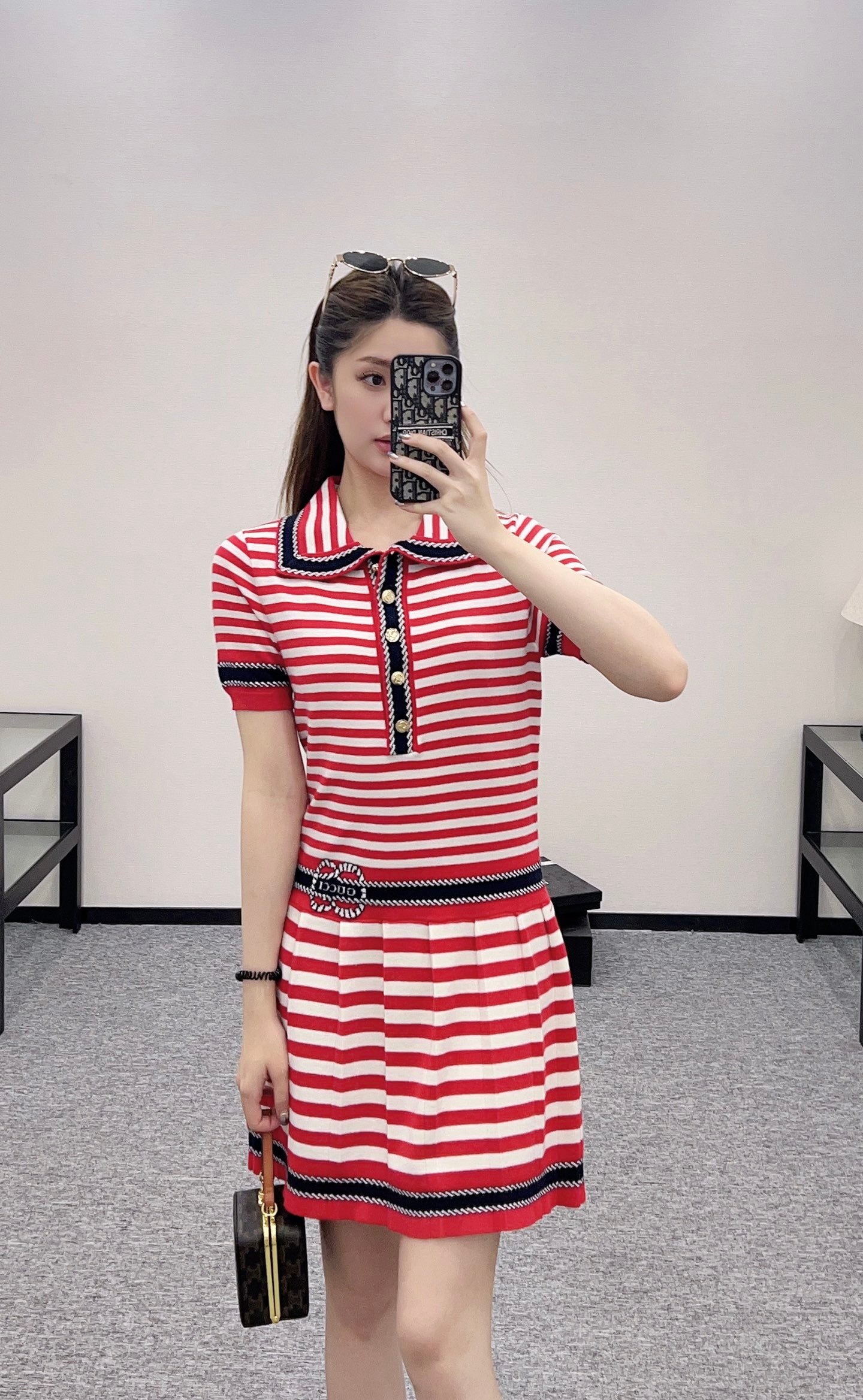 Guc*♥2025 new products Striped knitted dress