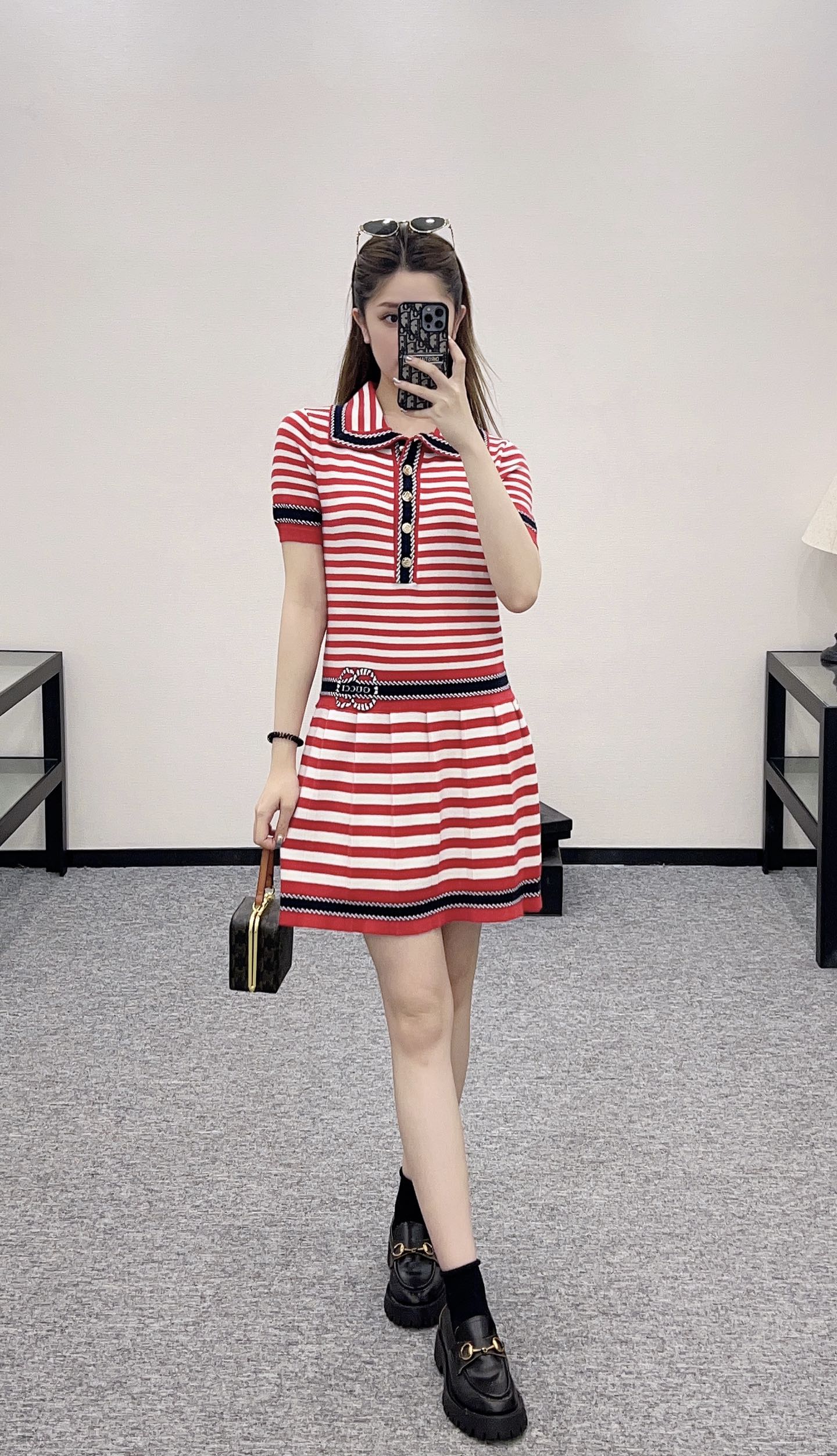 Guc*♥2025 new products Striped knitted dress