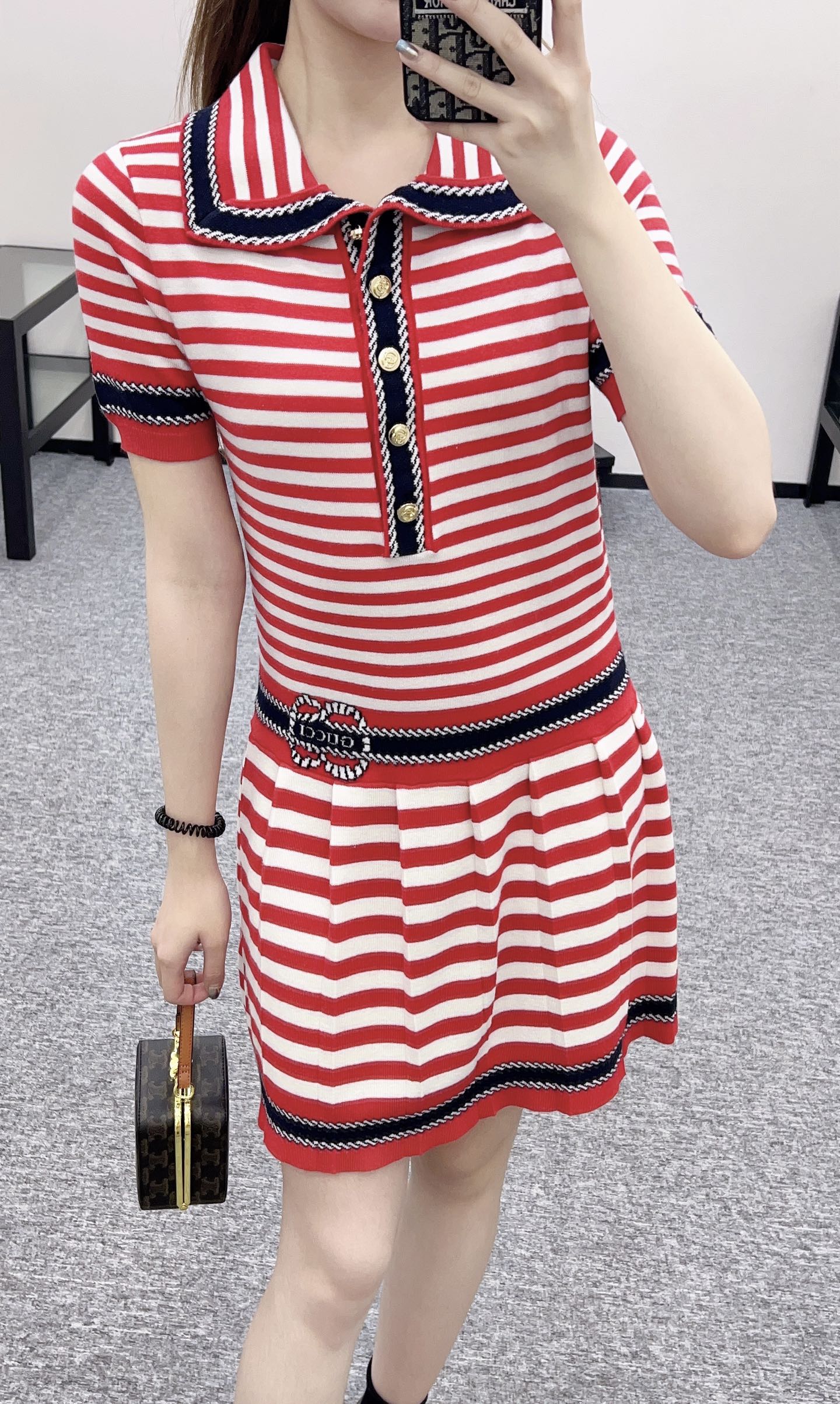 Guc*♥2025 new products Striped knitted dress