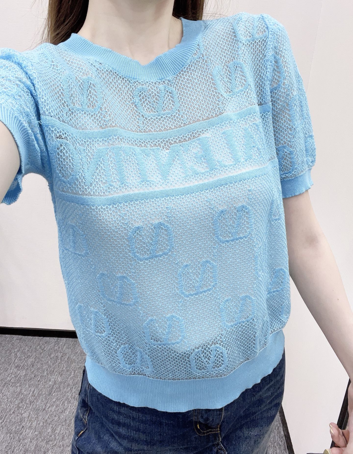 V*♥2025 new product Jacquard knitted short sleeves