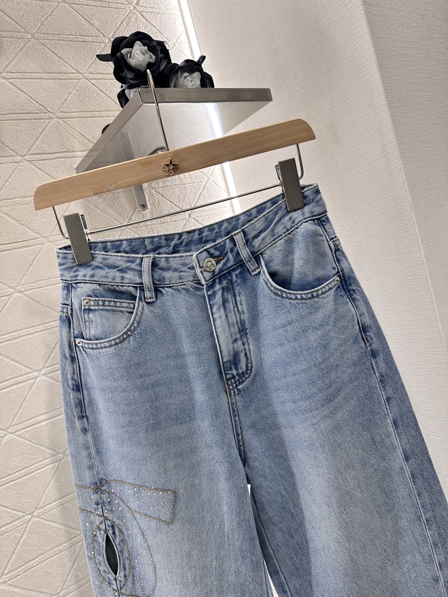 C*♥2025 new products Diamond-studded denim trousers