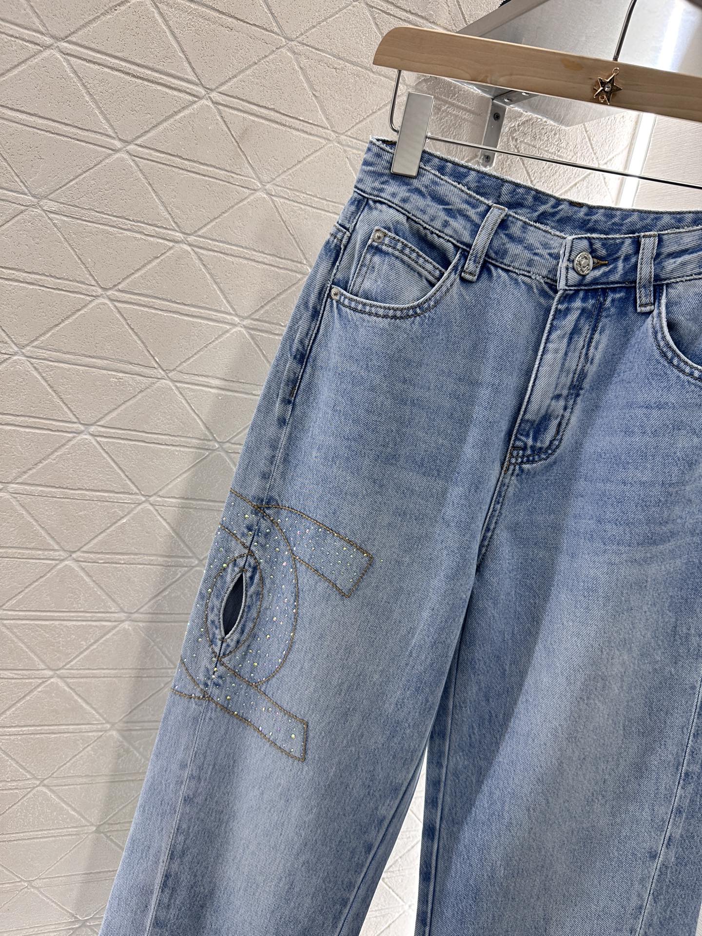 C*♥2025 new products Diamond-studded denim trousers