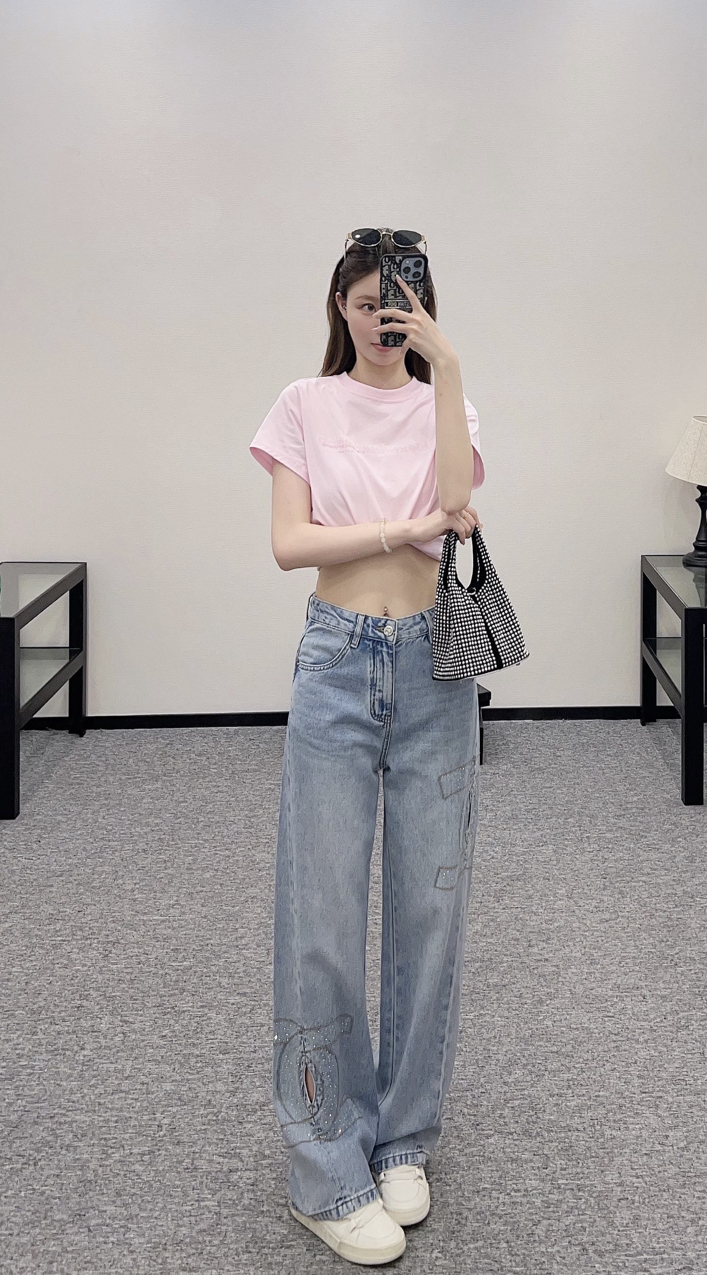 C*♥2025 new products Diamond-studded denim trousers